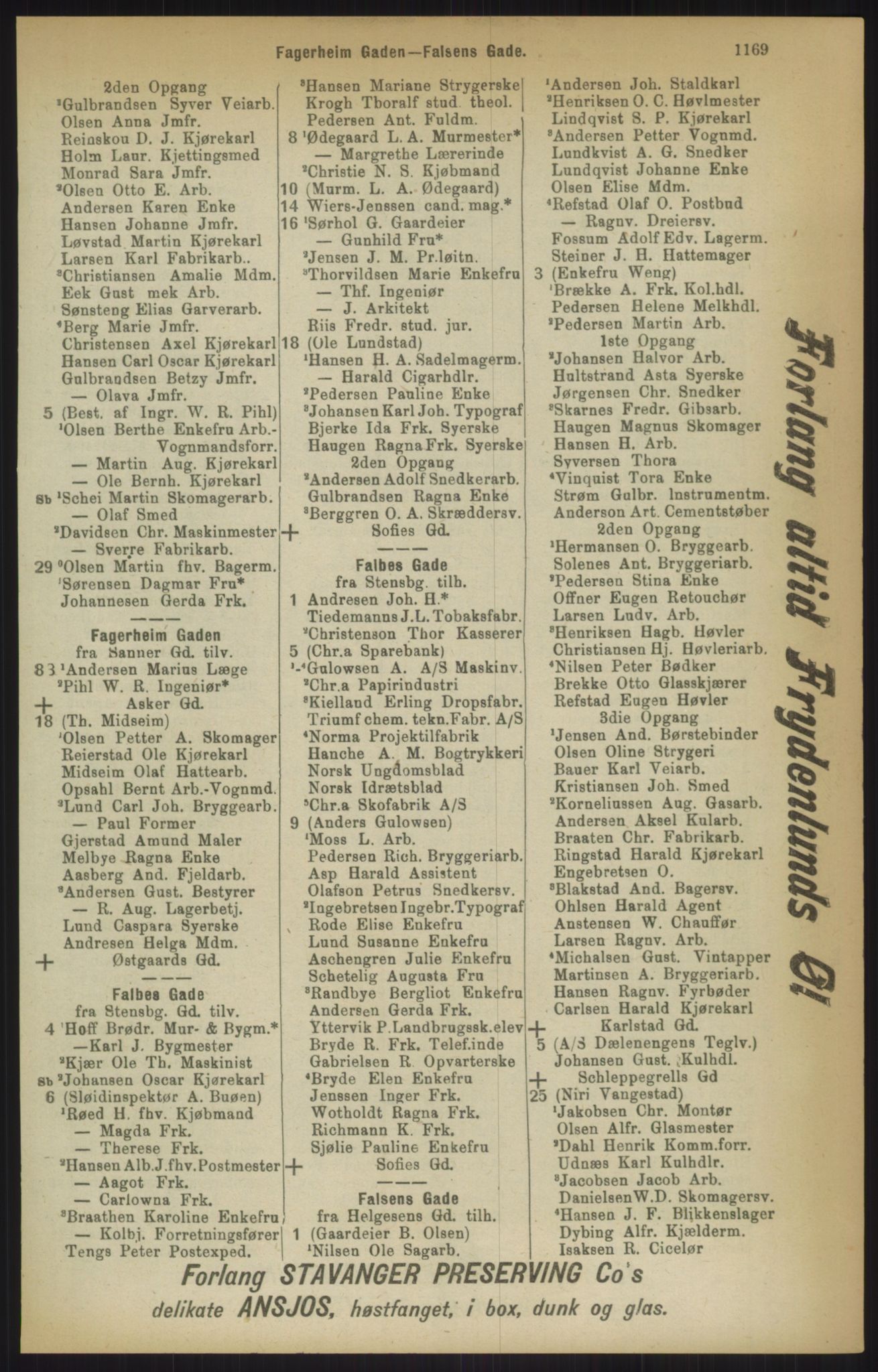 Kristiania/Oslo adressebok, PUBL/-, 1911, s. 1169