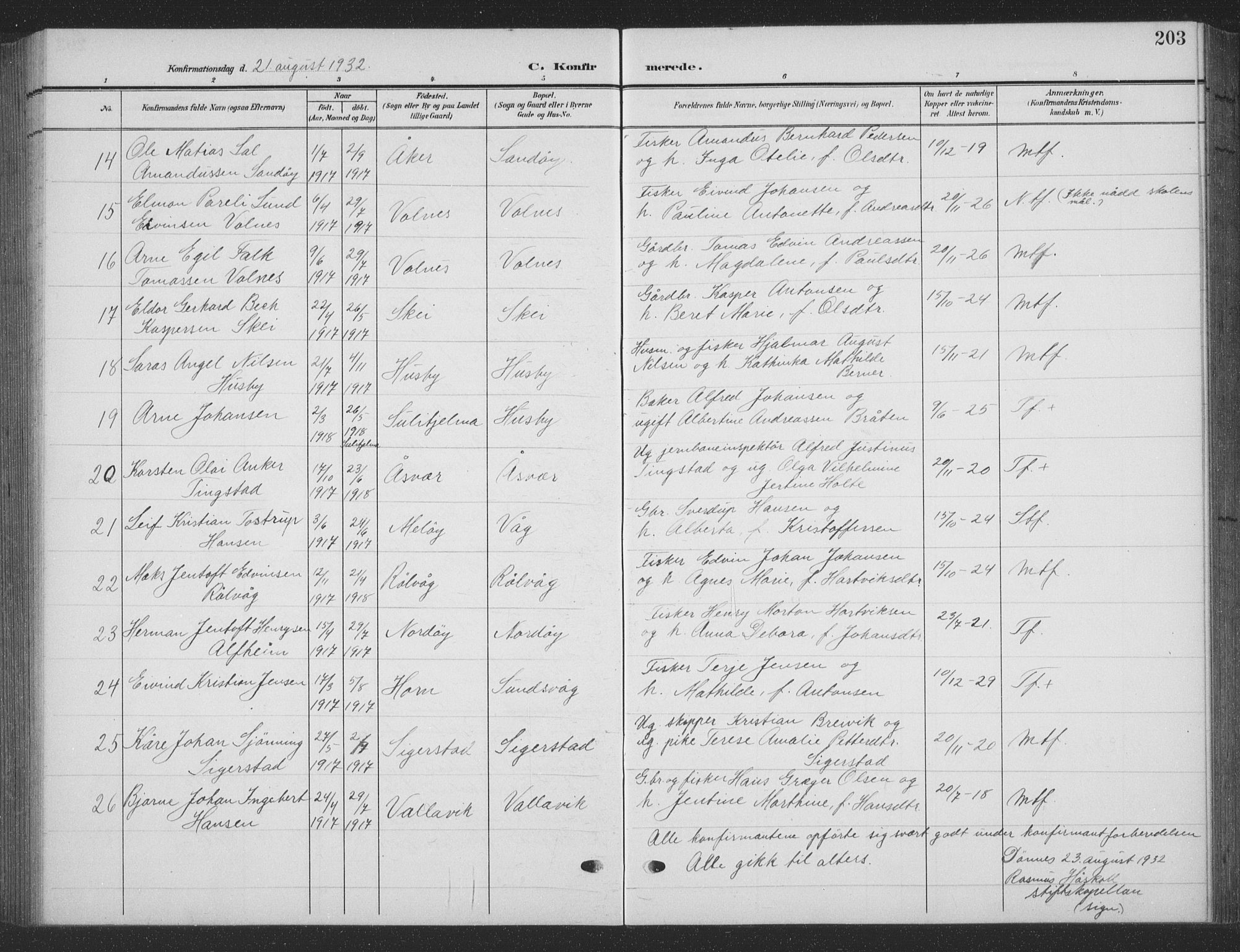 Ministerialprotokoller, klokkerbøker og fødselsregistre - Nordland, AV/SAT-A-1459/835/L0533: Klokkerbok nr. 835C05, 1906-1939, s. 203