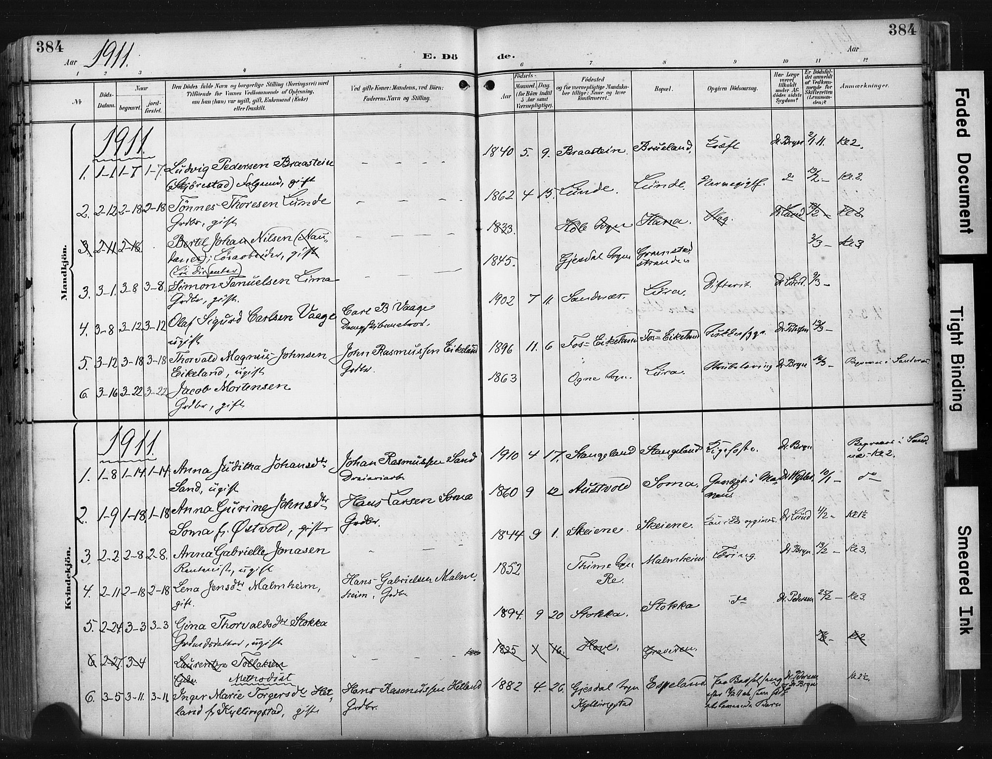 Høyland sokneprestkontor, AV/SAST-A-101799/001/30BA/L0015: Ministerialbok nr. A 14, 1899-1911, s. 384