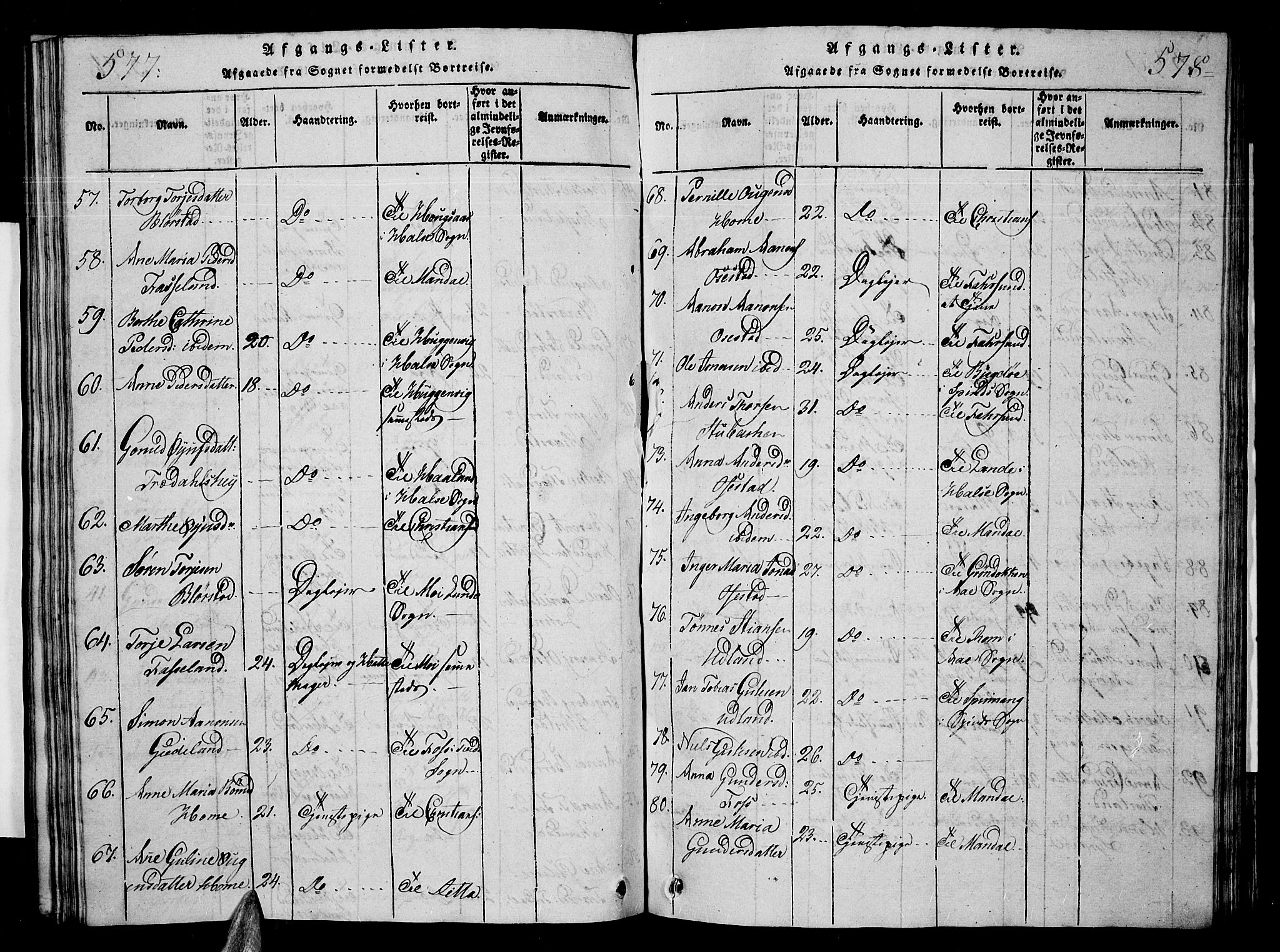 Sør-Audnedal sokneprestkontor, AV/SAK-1111-0039/F/Fb/Fbb/L0001: Klokkerbok nr. B 1, 1815-1827, s. 577-578