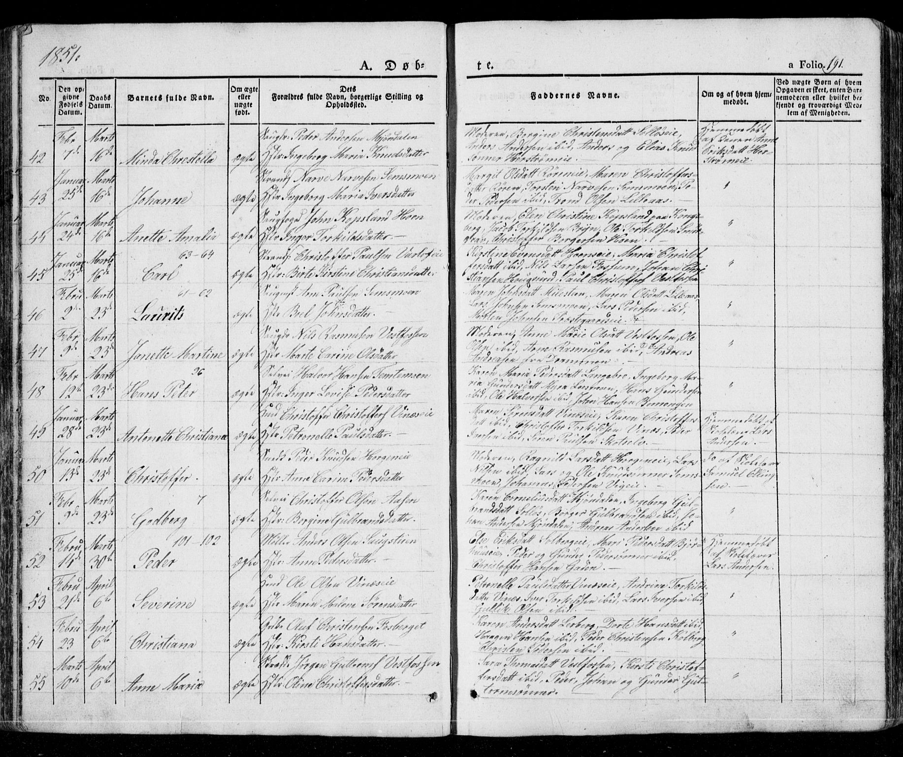 Eiker kirkebøker, AV/SAKO-A-4/G/Ga/L0002: Klokkerbok nr. I 2, 1832-1856, s. 191