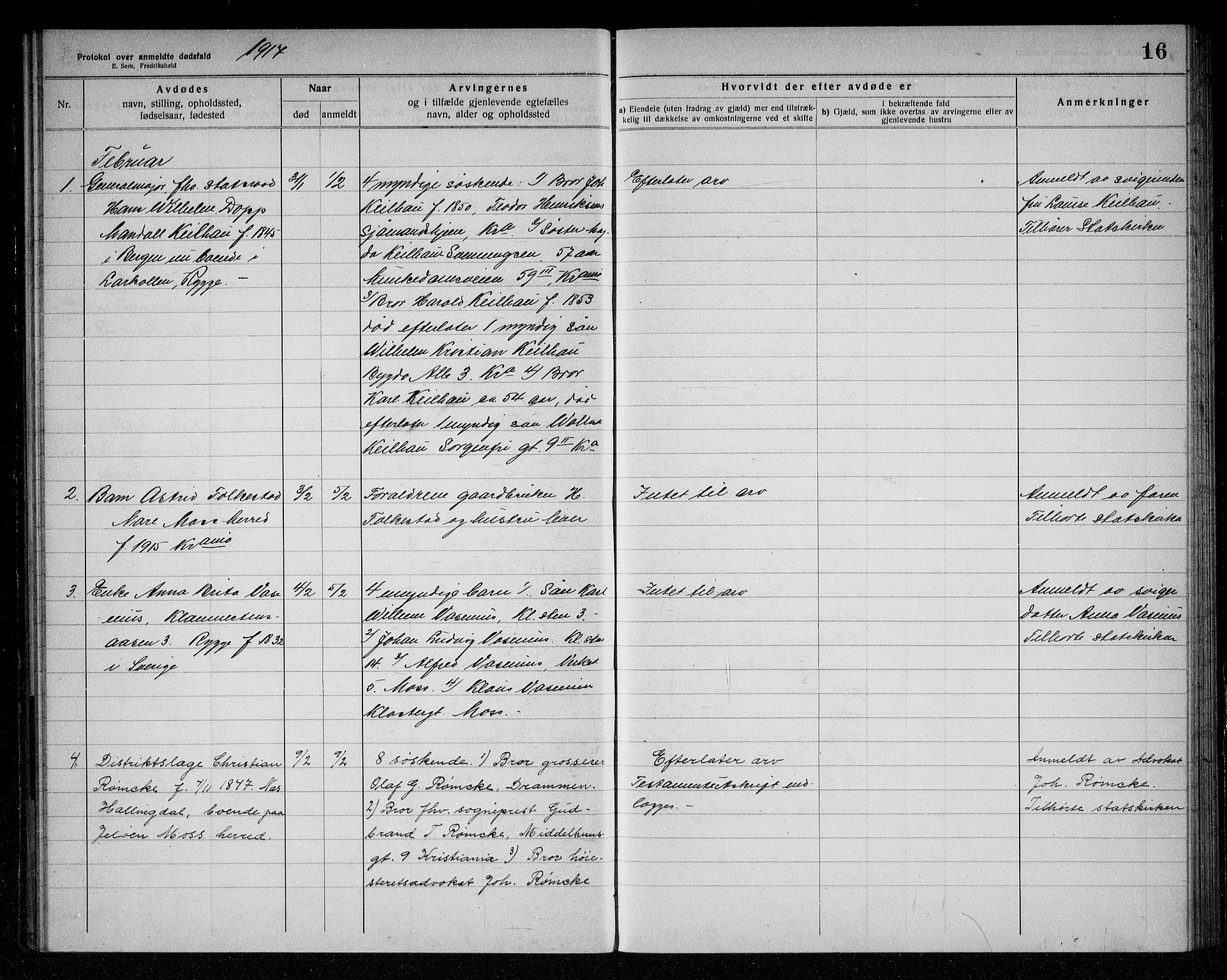 Rygge lensmannskontor, AV/SAO-A-10005/H/Ha/Haa/L0006: Dødsfallsprotokoll, 1916-1920, s. 16