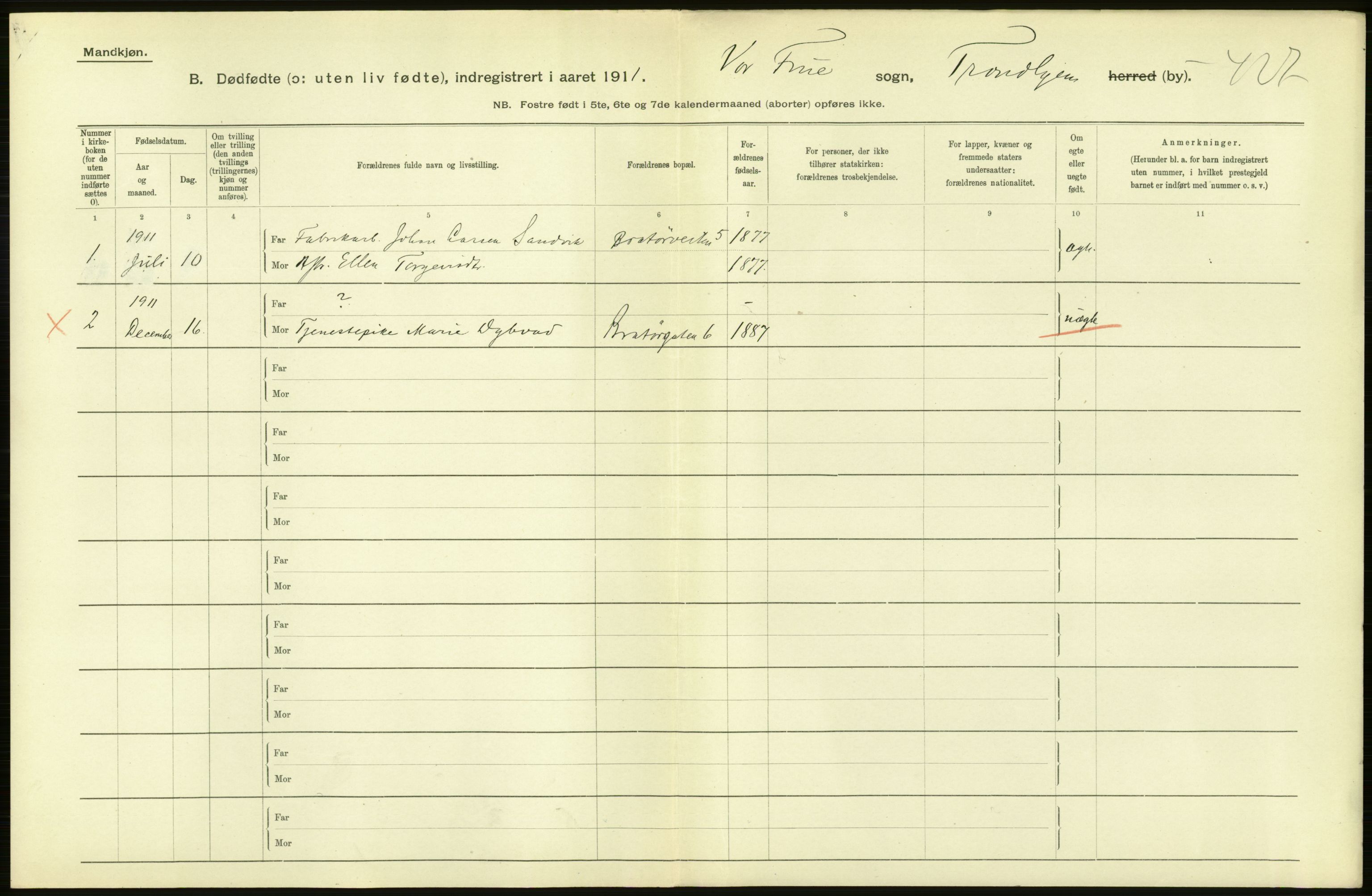 Statistisk sentralbyrå, Sosiodemografiske emner, Befolkning, AV/RA-S-2228/D/Df/Dfb/Dfba/L0041: Trondhjem:  Levendefødte menn og kvinner, gifte, døde, dødfødte., 1911, s. 178