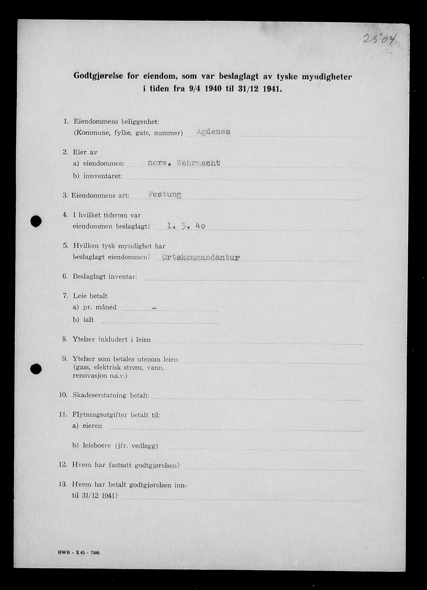 Justisdepartementet, Tilbakeføringskontoret for inndratte formuer, AV/RA-S-1564/I/L1018: Godtgjørelse for beslaglagt eiendom, 1940-1941, s. 244