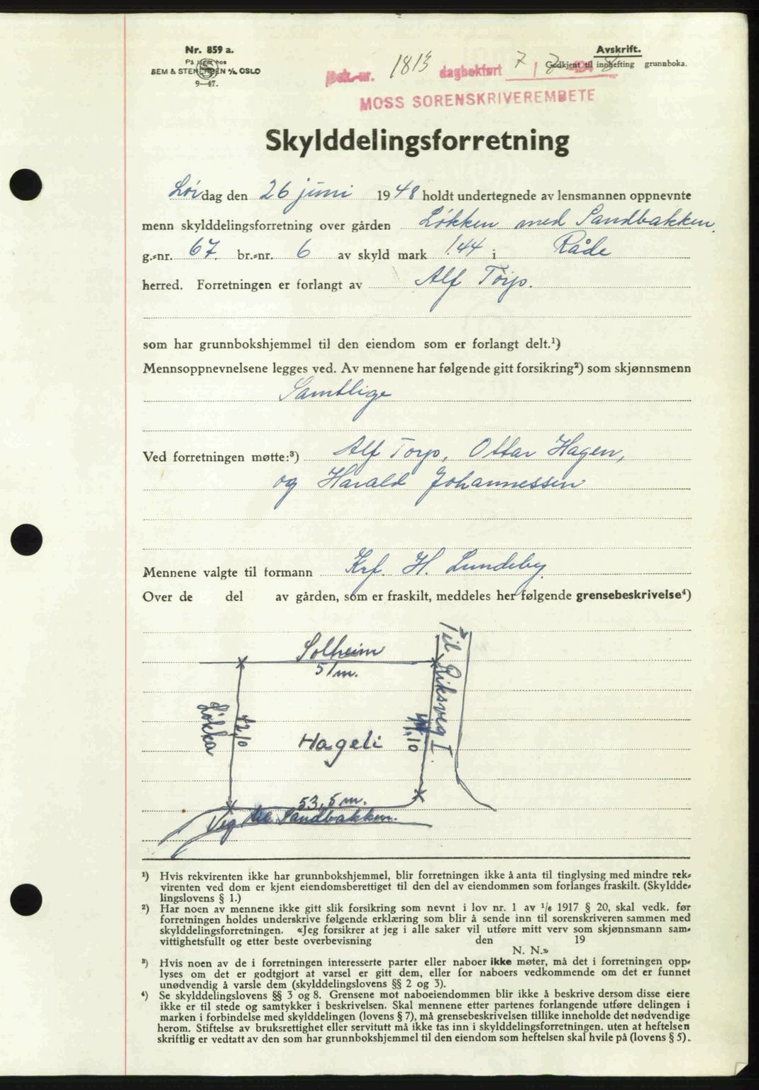 Moss sorenskriveri, SAO/A-10168: Pantebok nr. A20, 1948-1948, Dagboknr: 1813/1948