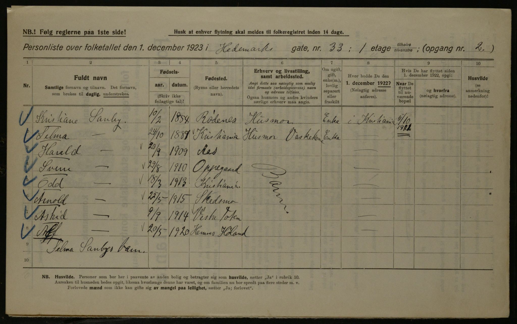 OBA, Kommunal folketelling 1.12.1923 for Kristiania, 1923, s. 40131