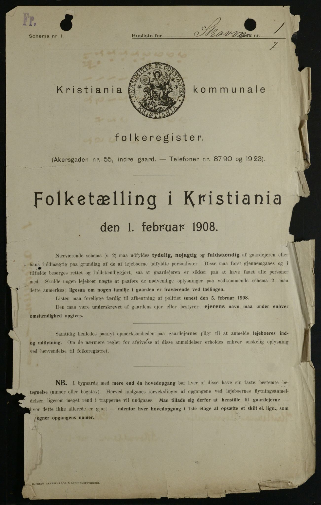OBA, Kommunal folketelling 1.2.1908 for Kristiania kjøpstad, 1908, s. 86722