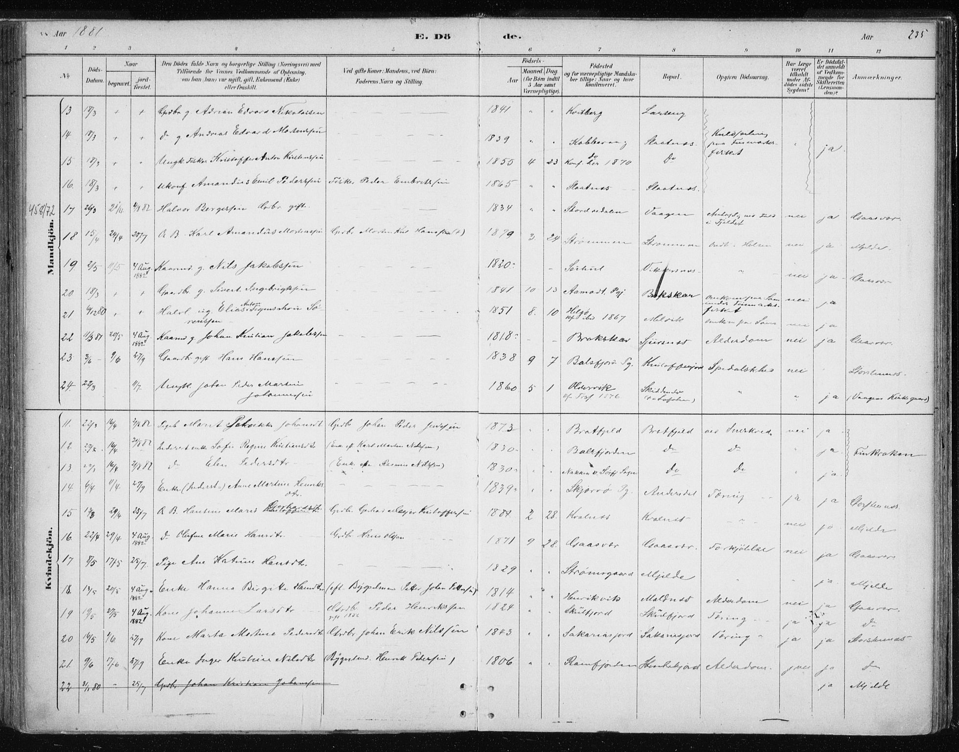 Tromsøysund sokneprestkontor, SATØ/S-1304/G/Ga/L0004kirke: Ministerialbok nr. 4, 1880-1888, s. 235