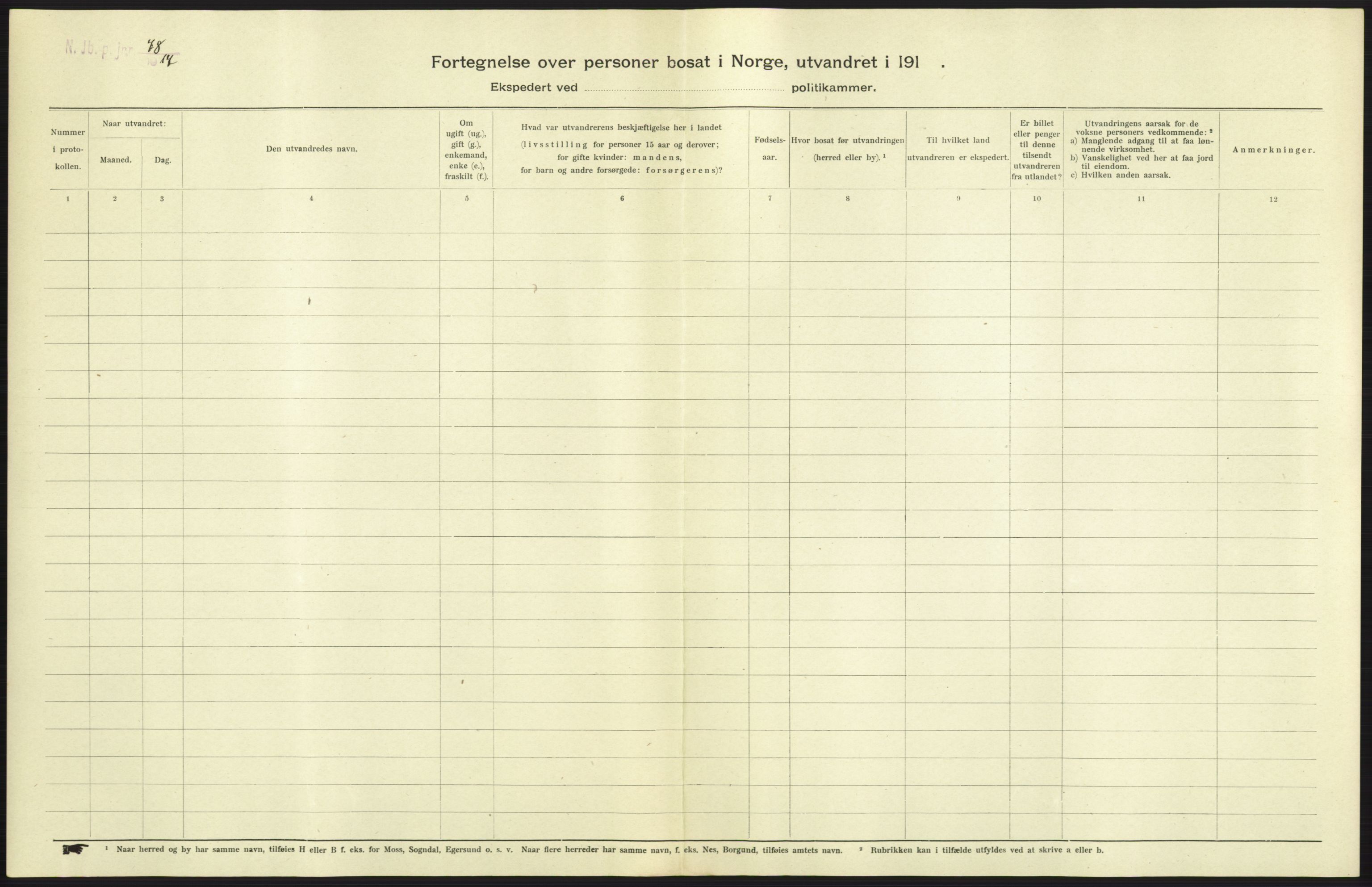 Nord-Jarlsberg politikammer, AV/SAKO-A-739/I/Ia/Iab/L0001: Emigrantprotokoll, 1912-1918, s. 11