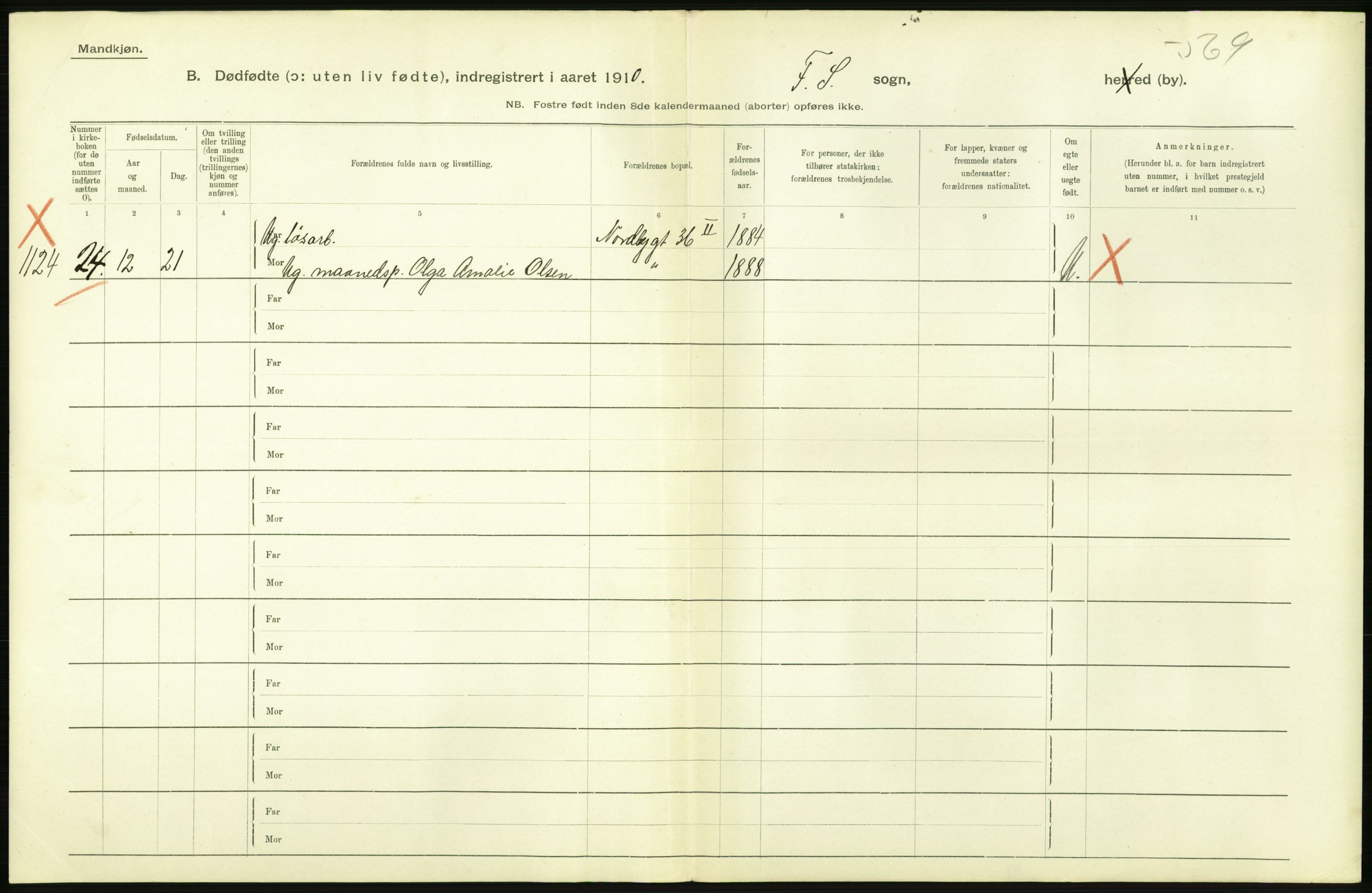 Statistisk sentralbyrå, Sosiodemografiske emner, Befolkning, AV/RA-S-2228/D/Df/Dfa/Dfah/L0009: Kristiania: Gifte og dødfødte., 1910, s. 724