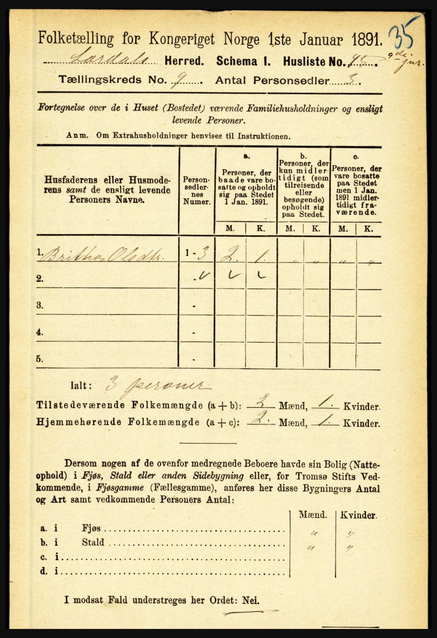 RA, Folketelling 1891 for 1422 Lærdal herred, 1891, s. 1377