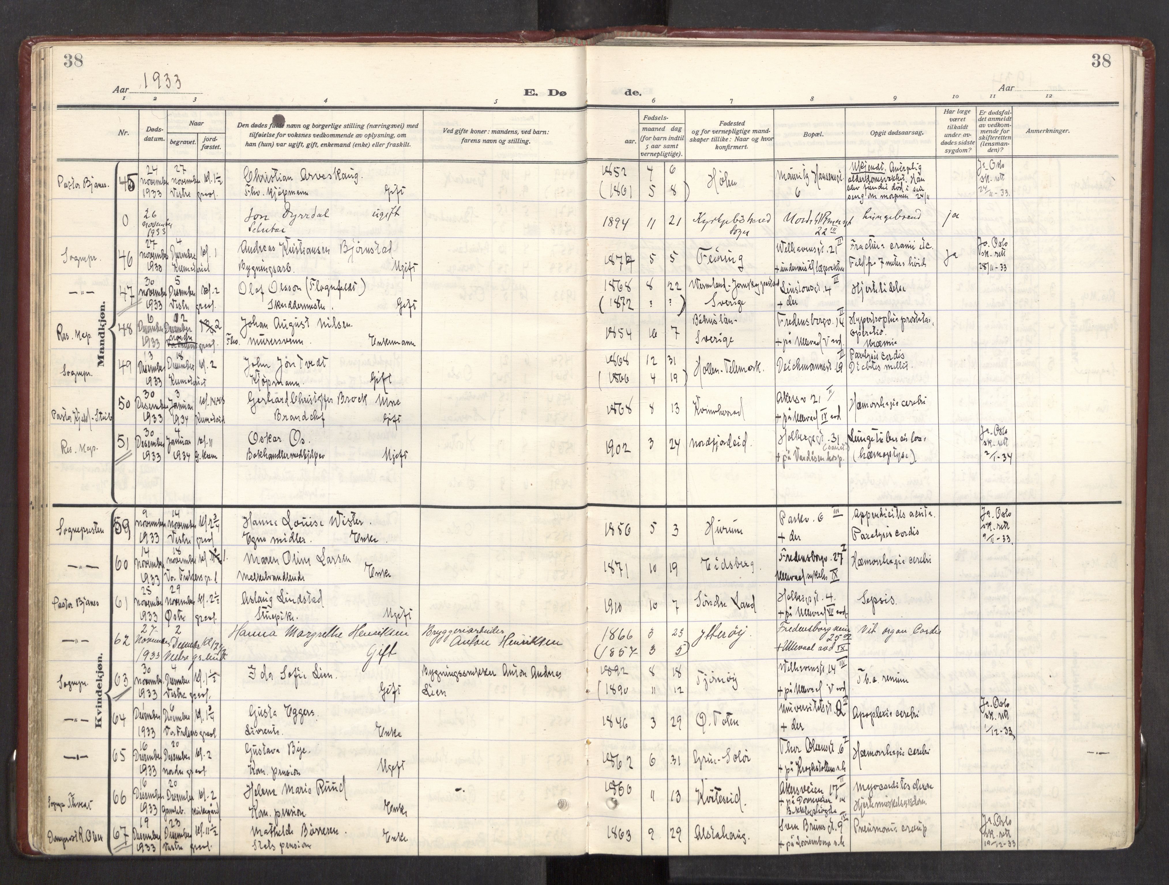 Trefoldighet prestekontor Kirkebøker, AV/SAO-A-10882/F/Fd/L0006: Ministerialbok nr. IV 6, 1929-1957, s. 38