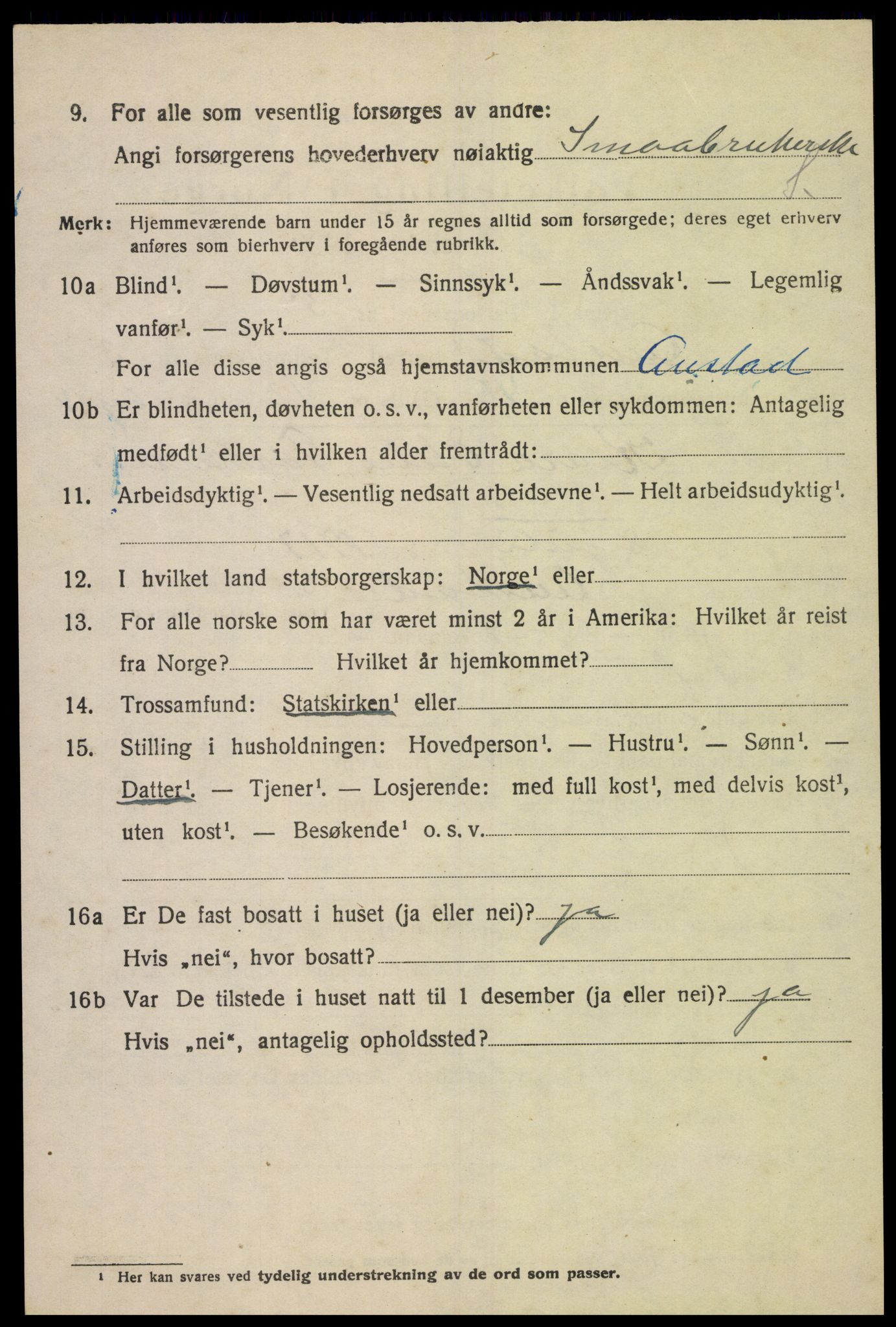 SAK, Folketelling 1920 for 1031 Austad herred, 1920, s. 1390