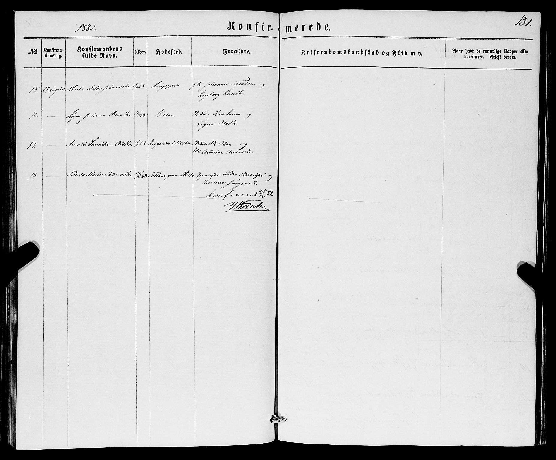 Sveio Sokneprestembete, SAB/A-78501/H/Hab: Klokkerbok nr. B 1, 1864-1886, s. 131