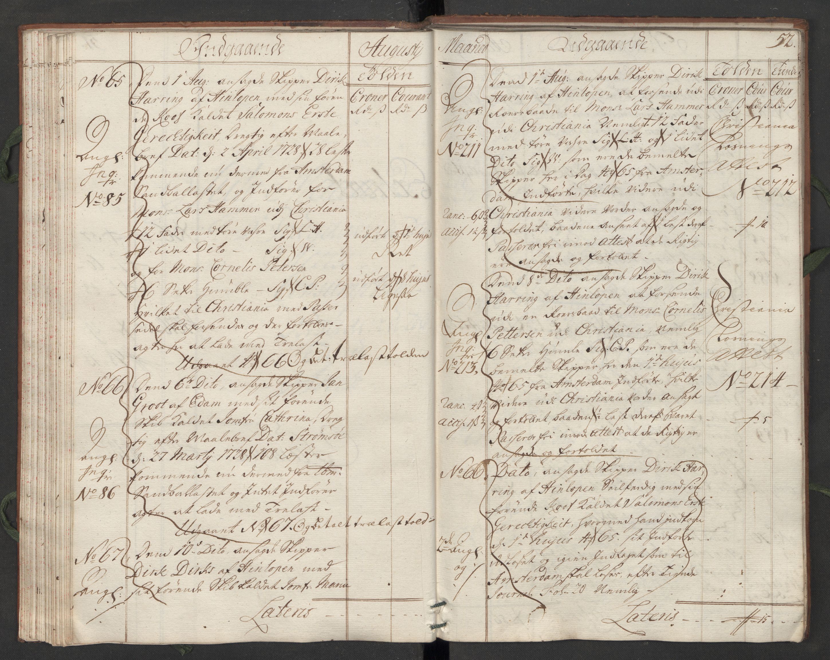 Generaltollkammeret, tollregnskaper, AV/RA-EA-5490/R07/L0009/0001: Tollregnskaper Sand / Hovedtollbok, 1731, s. 51b-52a