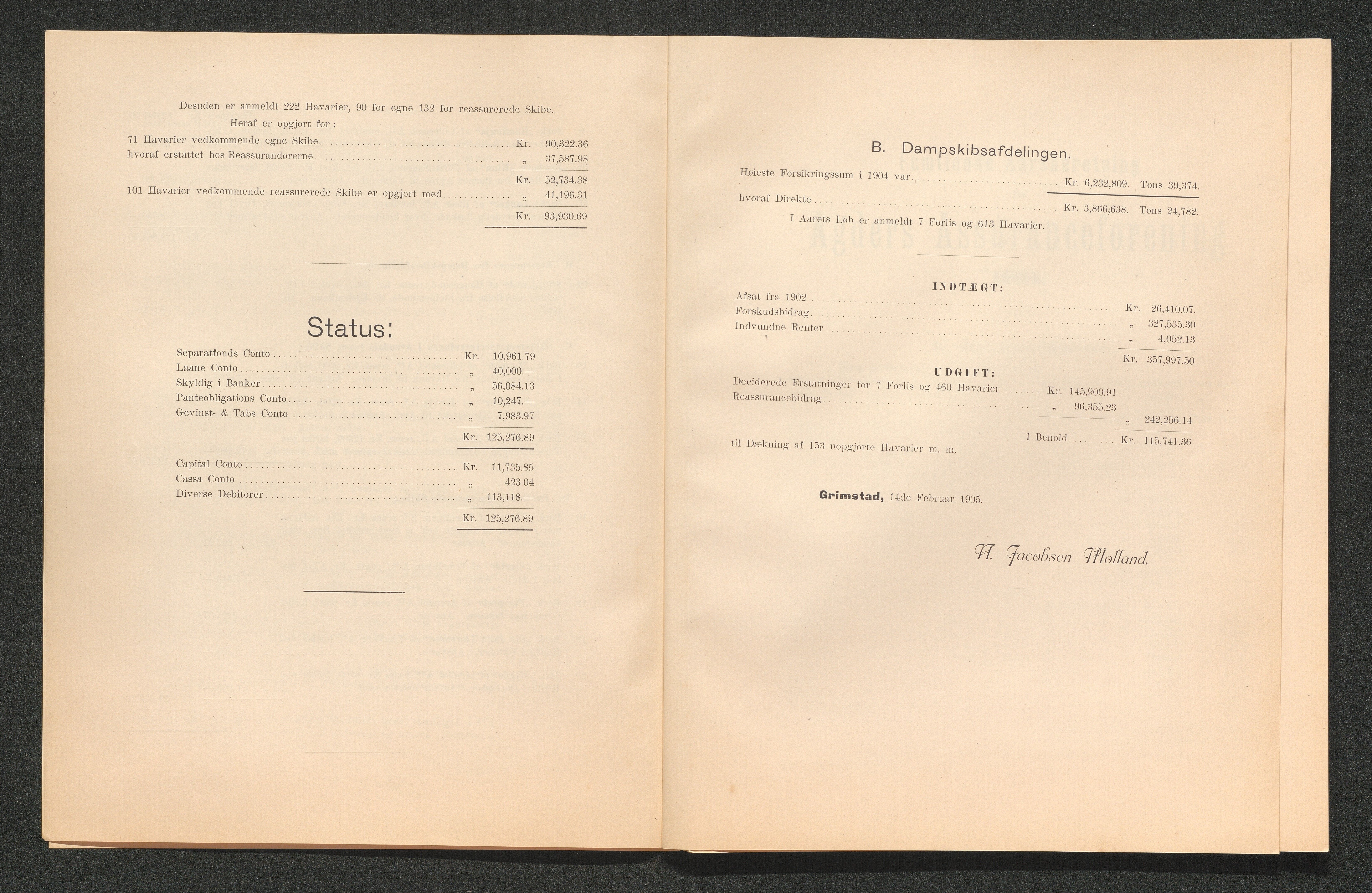 Agders Gjensidige Assuranceforening, AAKS/PA-1718/05/L0003: Regnskap, seilavdeling, pakkesak, 1890-1912