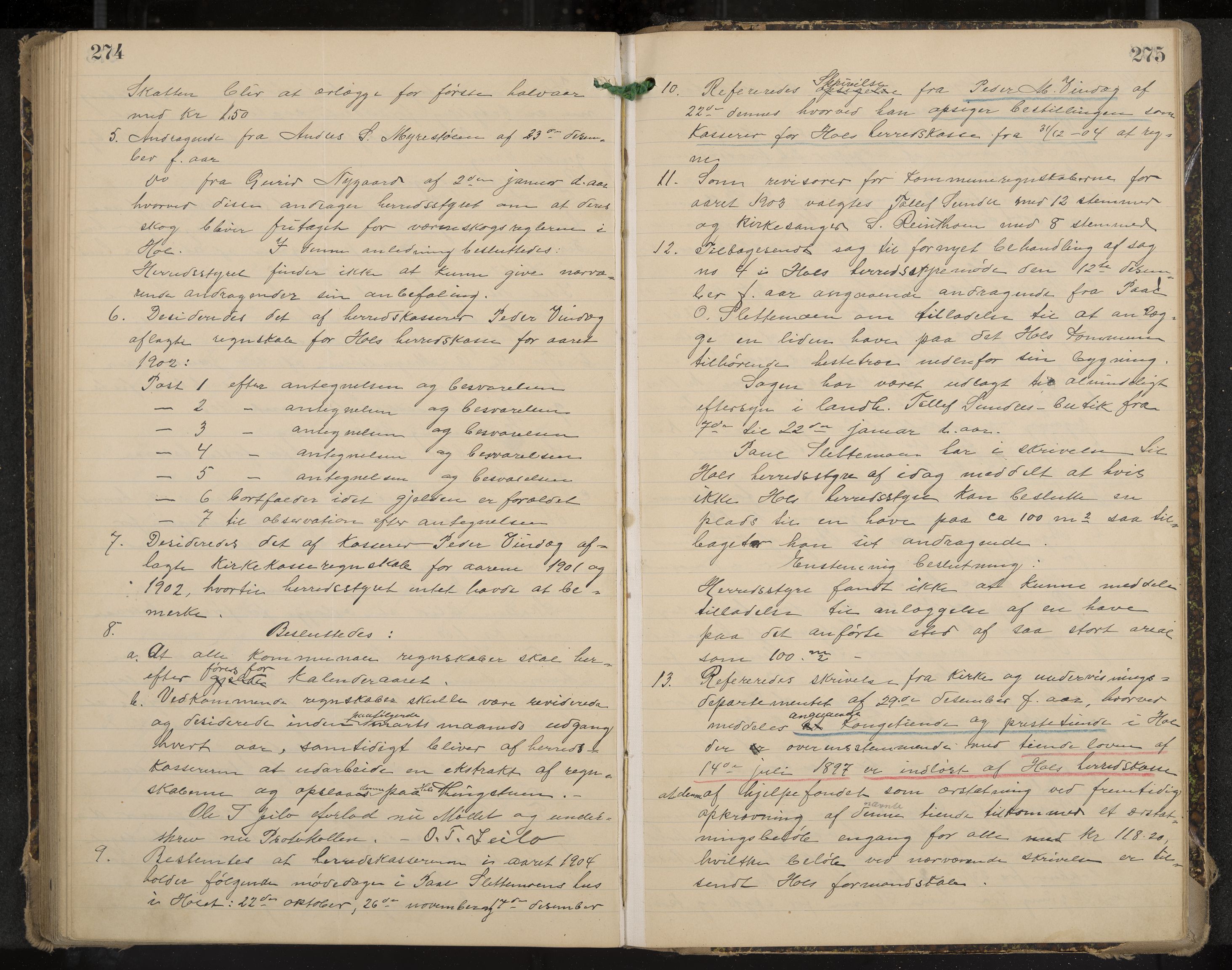 Hol formannskap og sentraladministrasjon, IKAK/0620021-1/A/L0003: Møtebok, 1897-1904, s. 274-275