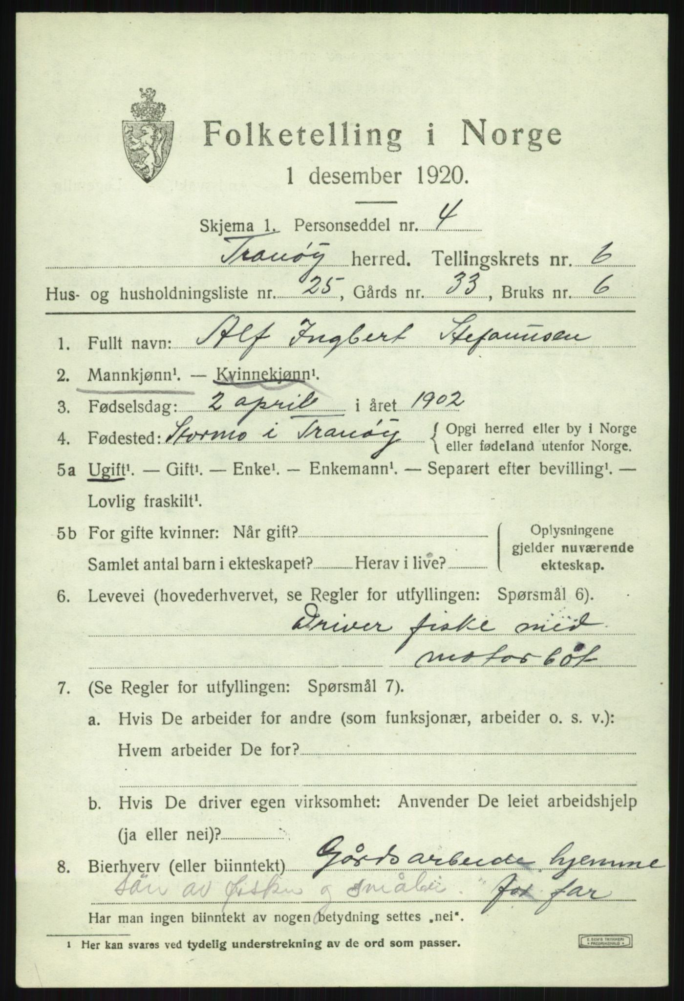 SATØ, Folketelling 1920 for 1927 Tranøy herred, 1920, s. 3359