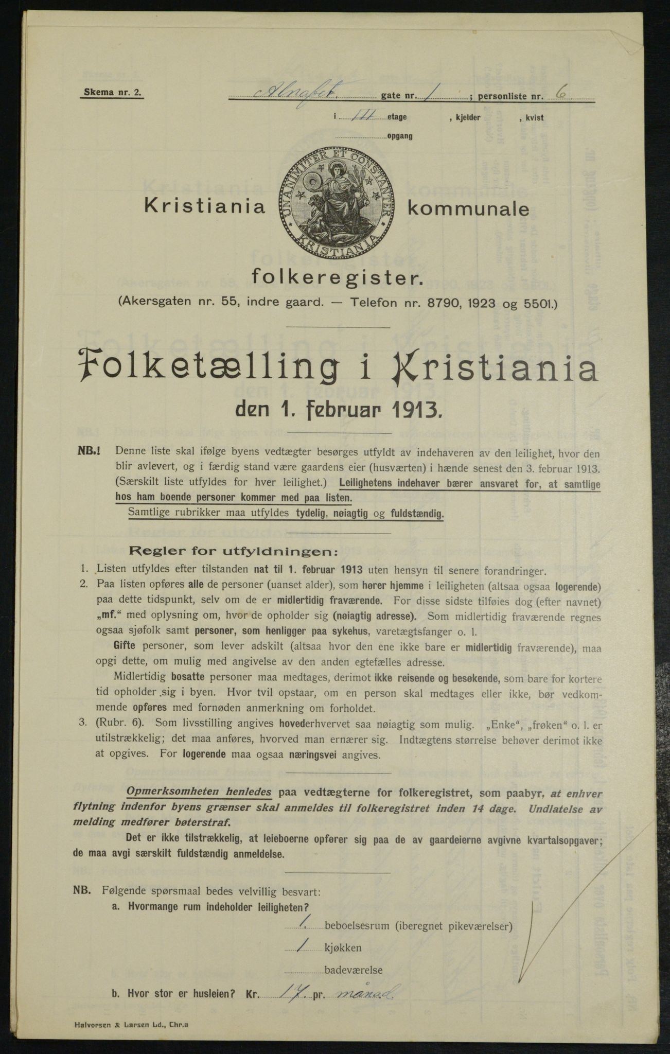 OBA, Kommunal folketelling 1.2.1913 for Kristiania, 1913, s. 1061