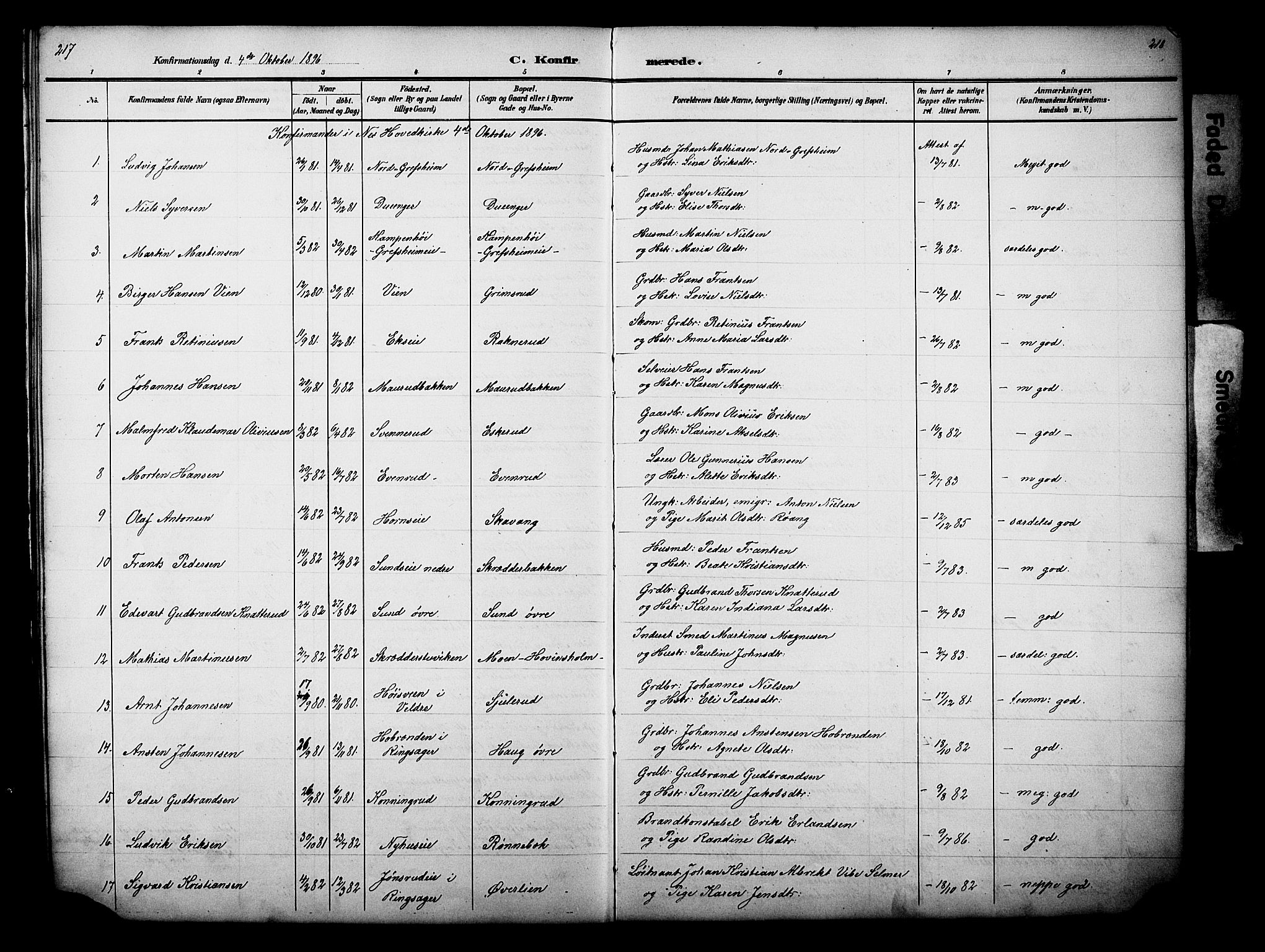 Nes prestekontor, Hedmark, AV/SAH-PREST-020/L/La/L0006: Klokkerbok nr. 6, 1890-1932, s. 217-218
