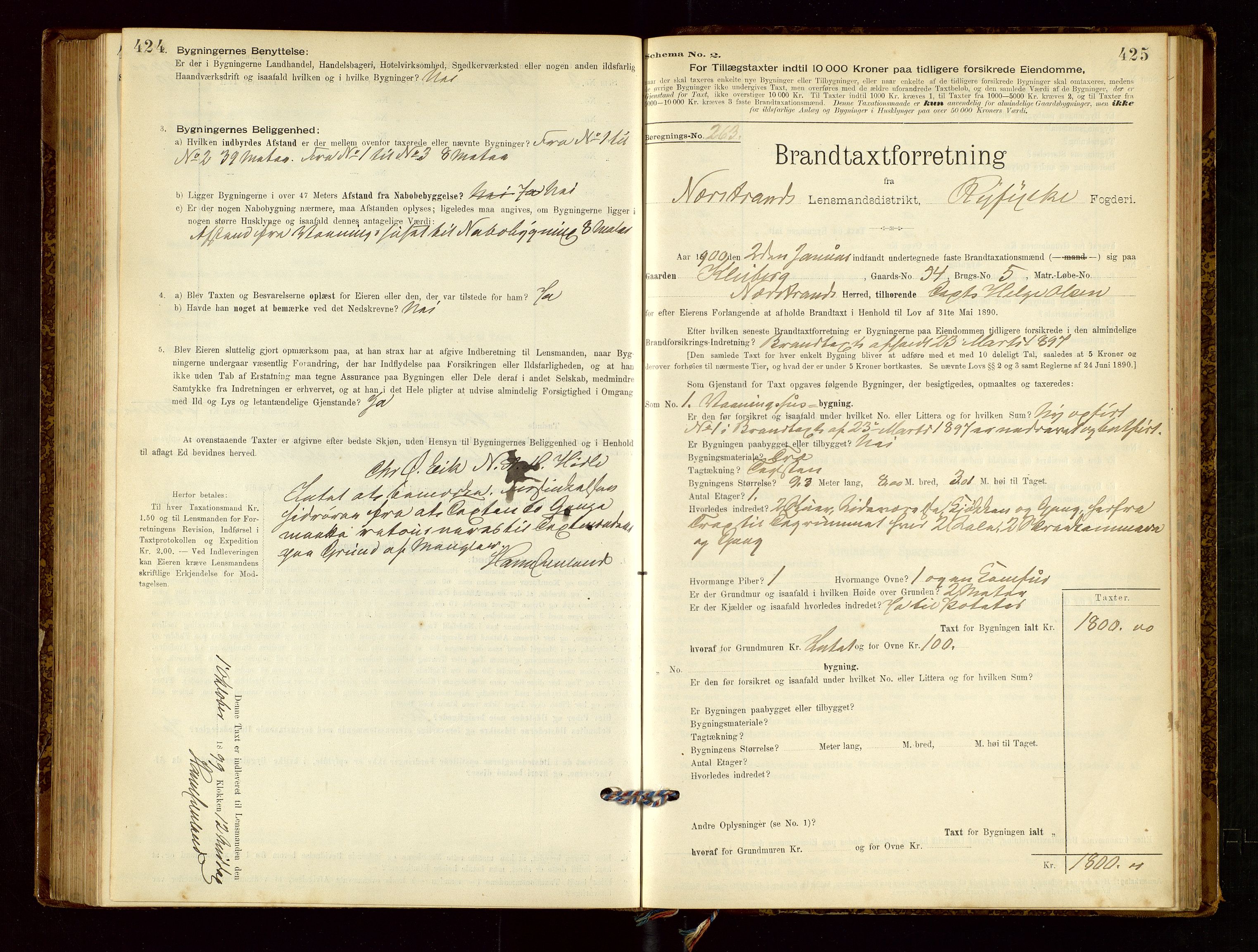 Nedstrand lensmannskontor, SAST/A-100236/Gob/L0001: "Brandtaxationsprotokol for Nerstrand Lensmandsdistrikt Ryfylke fogderi", 1895-1915, s. 424-425