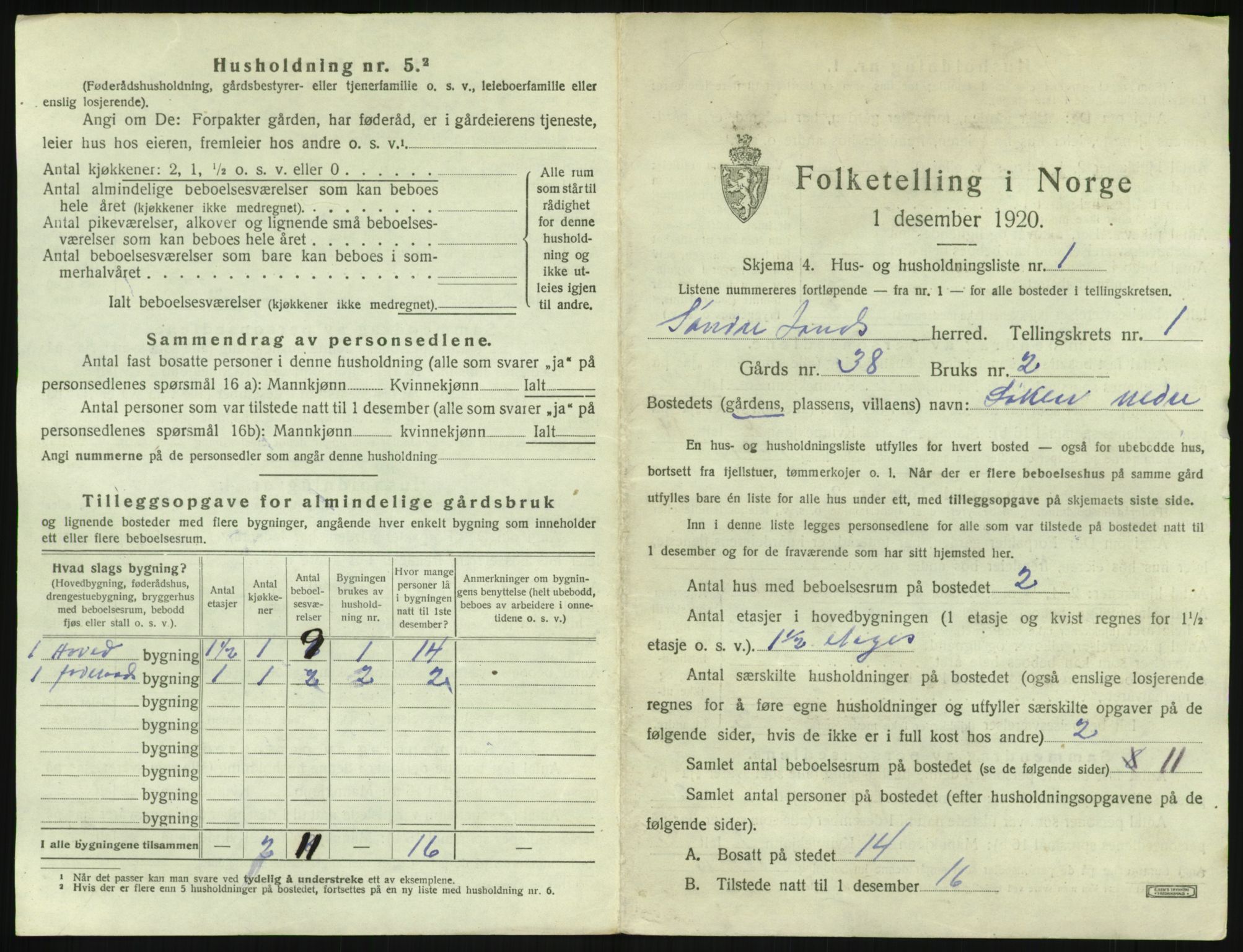 SAH, Folketelling 1920 for 0536 Søndre Land herred, 1920, s. 43