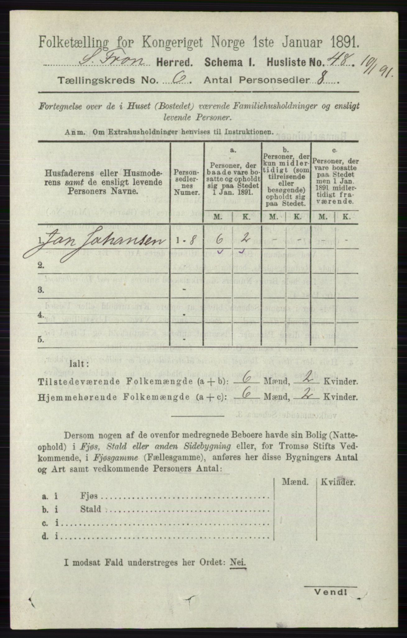 RA, Folketelling 1891 for 0519 Sør-Fron herred, 1891, s. 2569