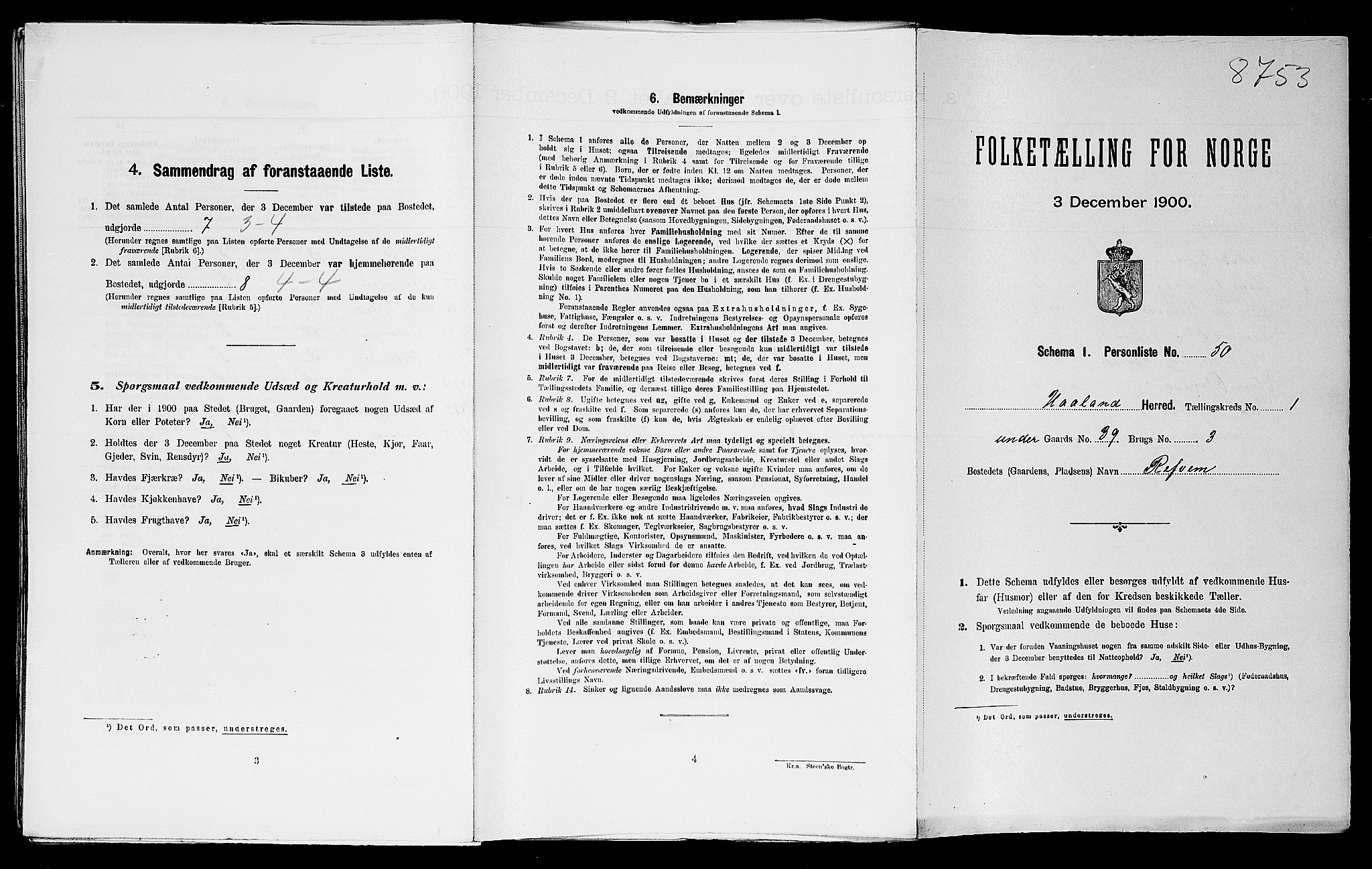 SAST, Folketelling 1900 for 1124 Haaland herred, 1900, s. 198