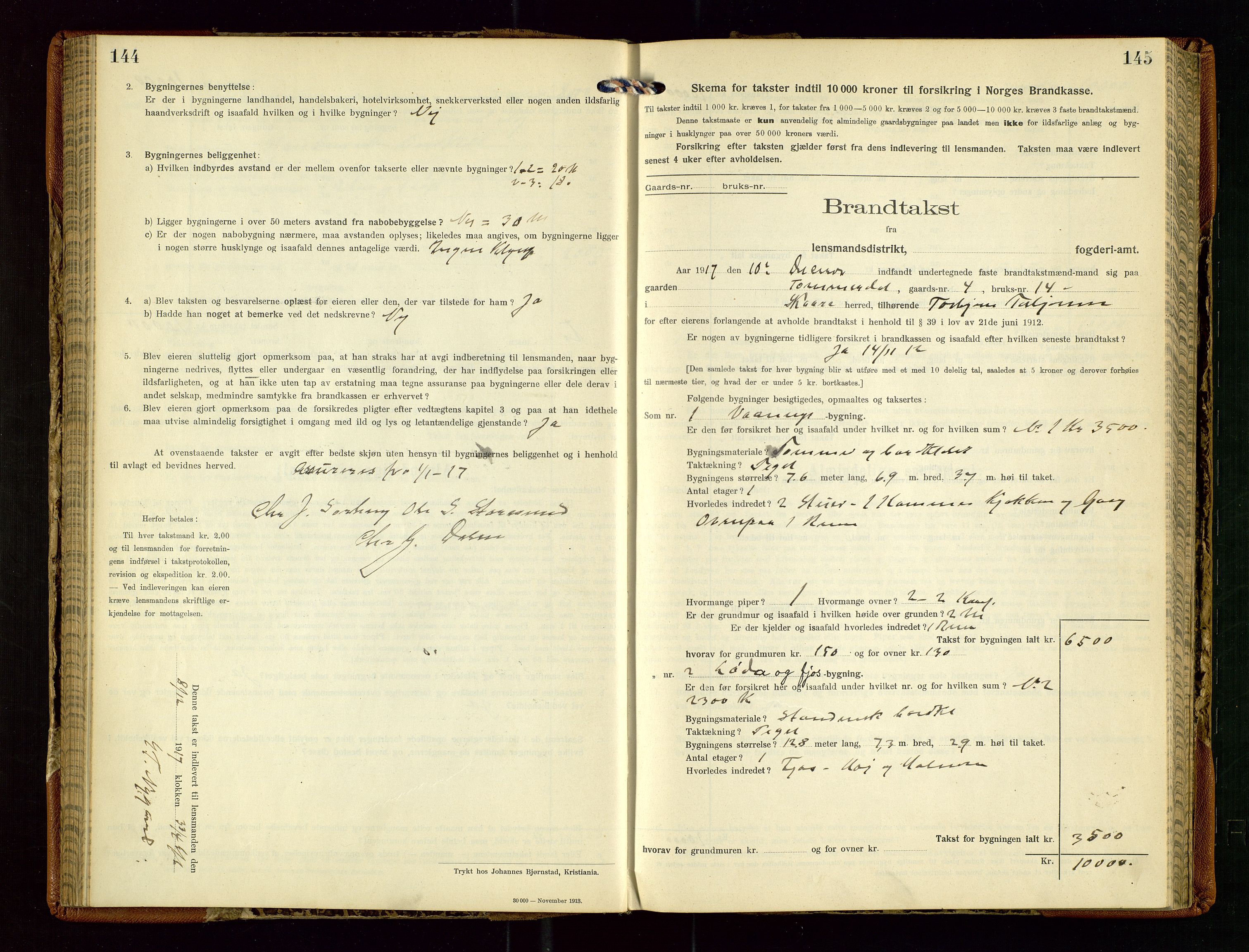 Torvestad lensmannskontor, AV/SAST-A-100307/1/Gob/L0005: "Brandtaxationsprotokol for Torvestad Lensmannsdistrikt", 1915-1928, s. 144-145