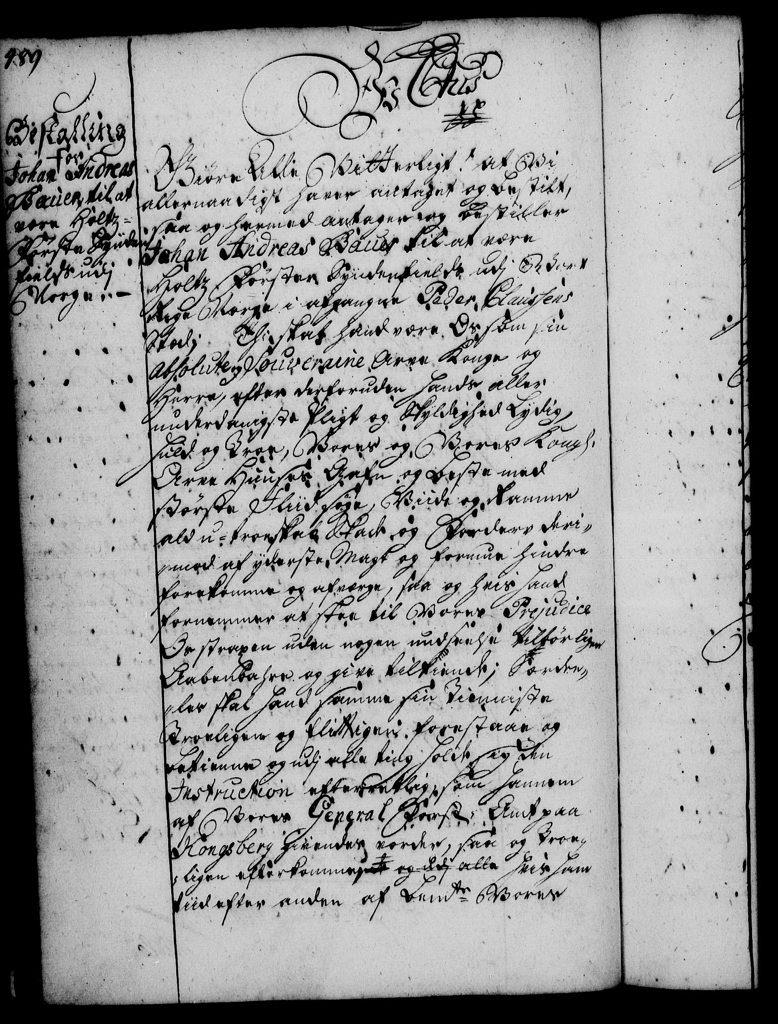 Rentekammeret, Kammerkanselliet, RA/EA-3111/G/Gg/Gge/L0002: Norsk bestallingsprotokoll med register (merket RK 53.26), 1730-1744, s. 489