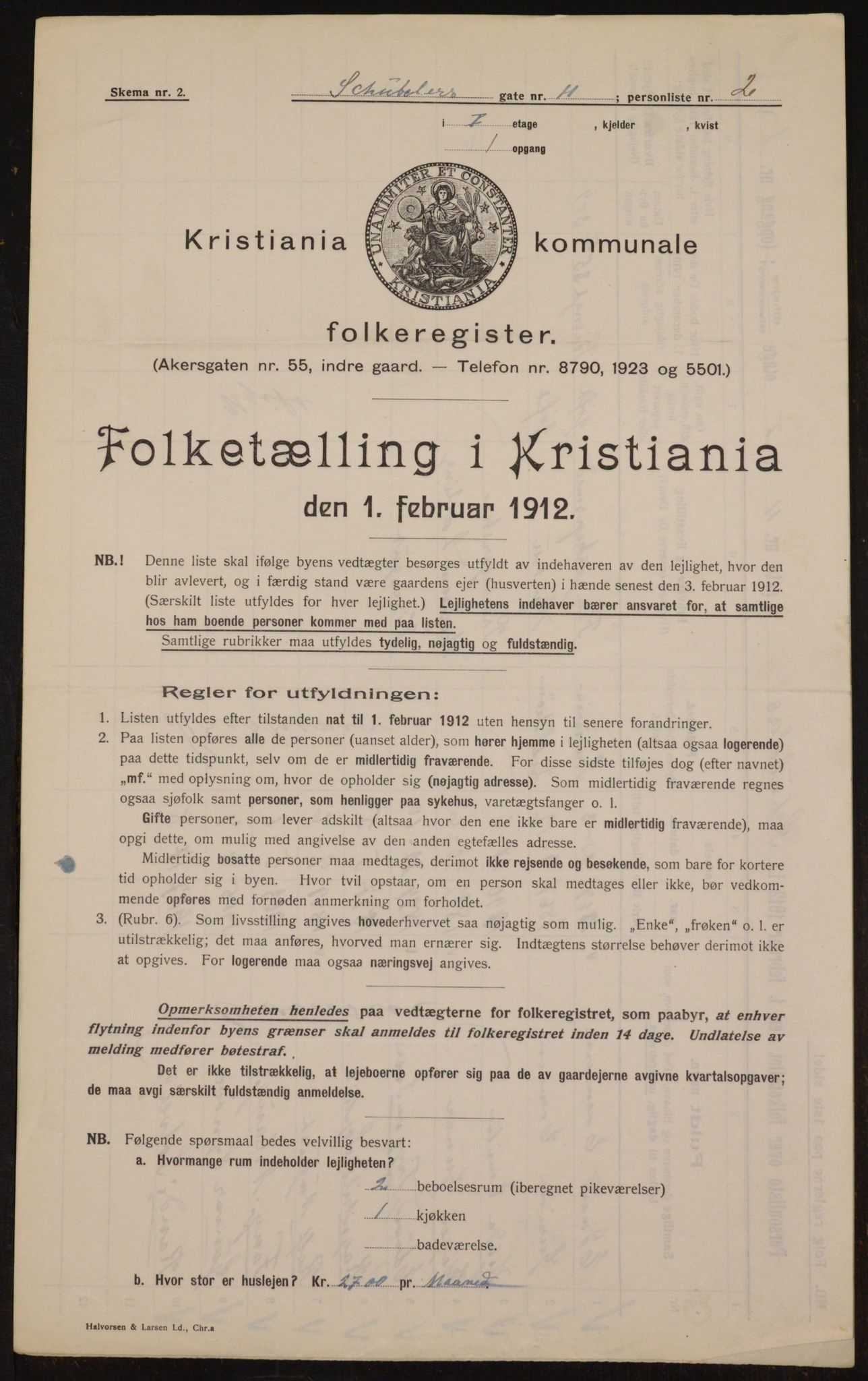 OBA, Kommunal folketelling 1.2.1912 for Kristiania, 1912, s. 93161