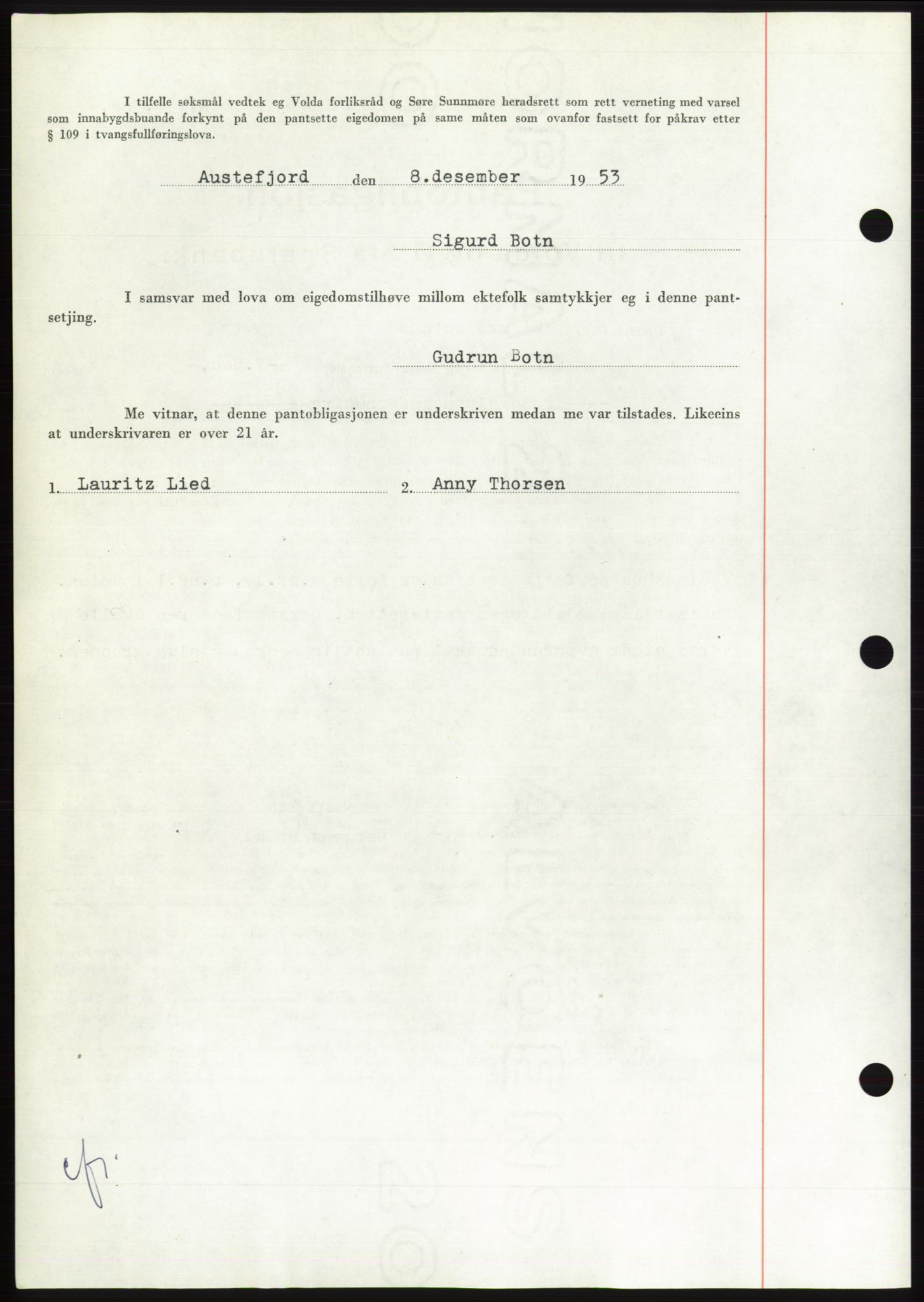 Søre Sunnmøre sorenskriveri, AV/SAT-A-4122/1/2/2C/L0124: Pantebok nr. 12B, 1953-1954, Dagboknr: 3027/1953