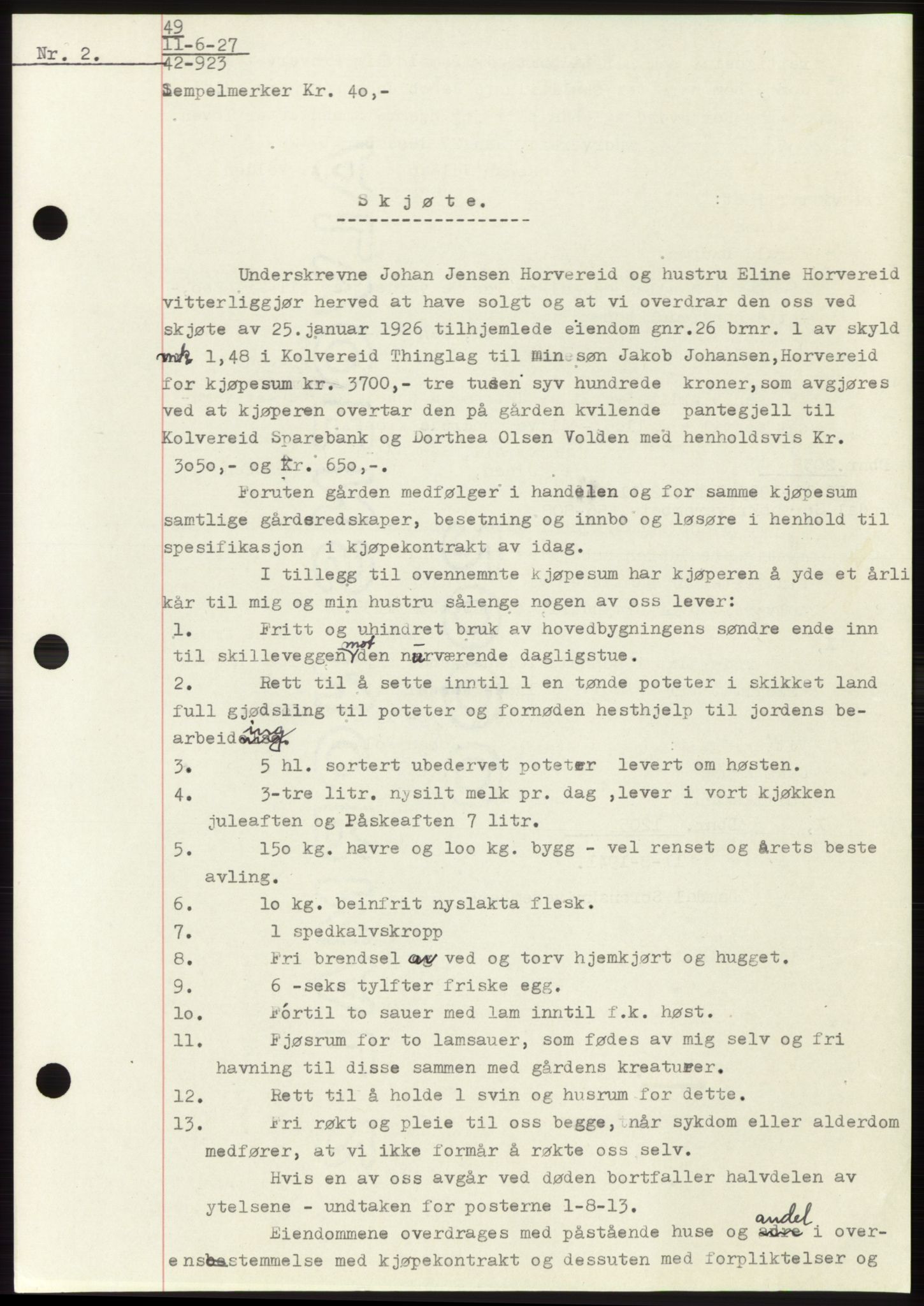 Namdal sorenskriveri, SAT/A-4133/1/2/2C: Pantebok nr. -, 1926-1930, Tingl.dato: 11.06.1929