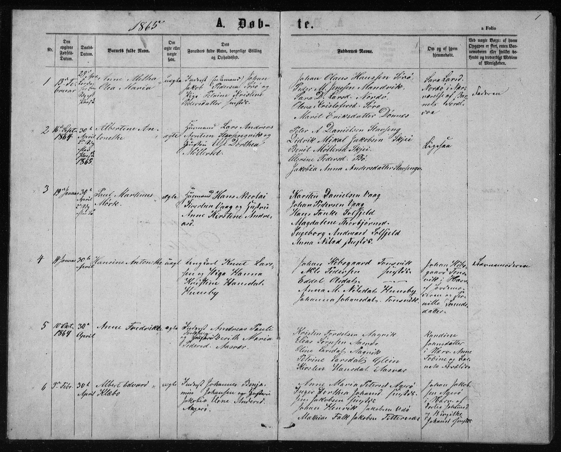 Ministerialprotokoller, klokkerbøker og fødselsregistre - Nordland, SAT/A-1459/835/L0531: Klokkerbok nr. 835C03, 1865-1877, s. 1