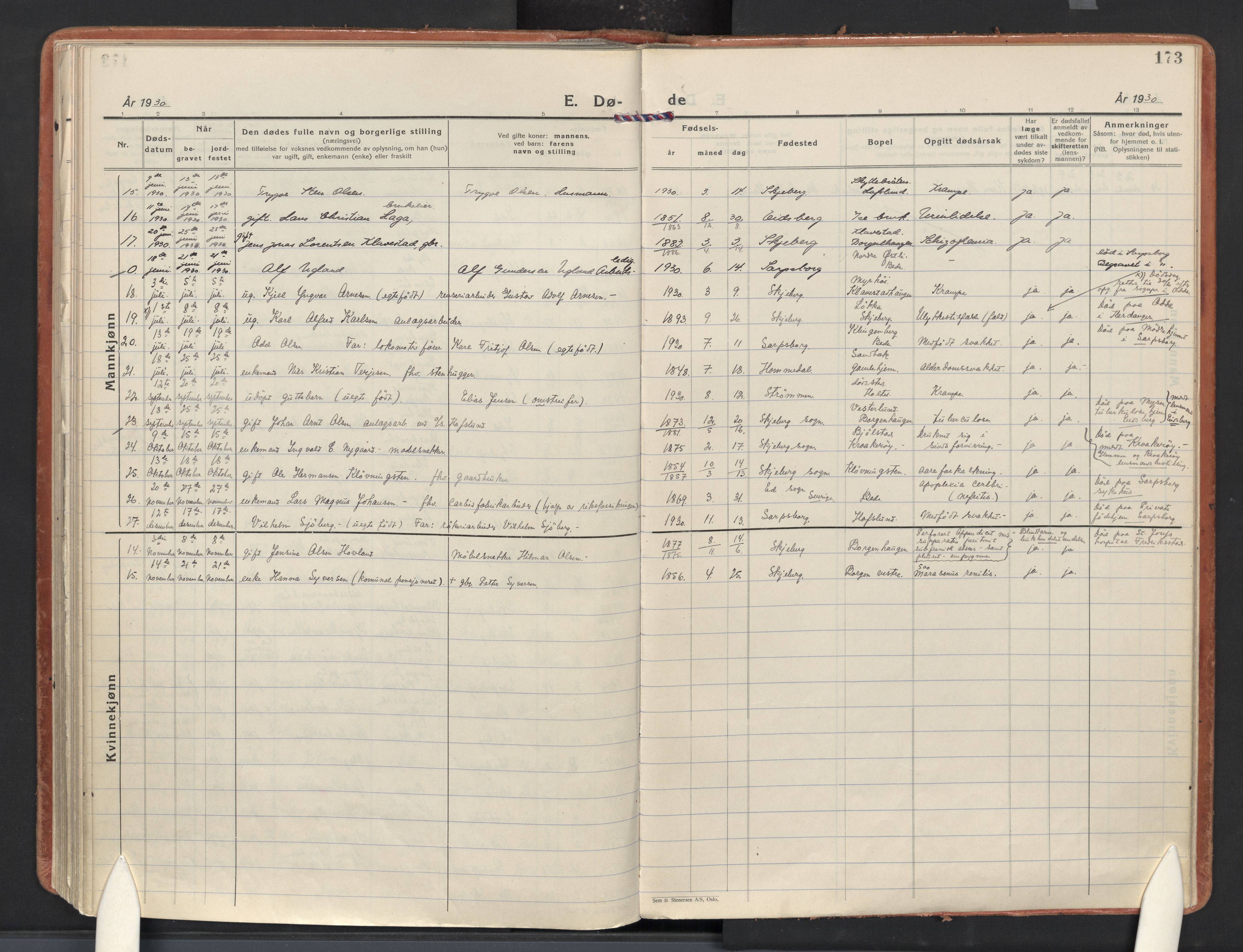 Skjeberg prestekontor Kirkebøker, AV/SAO-A-10923/F/Fd/L0002: Ministerialbok nr. IV 2, 1926-1936, s. 173