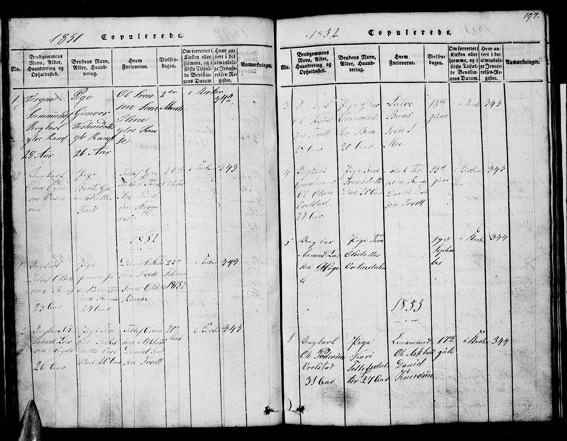 Åmli sokneprestkontor, SAK/1111-0050/F/Fb/Fbb/L0001: Klokkerbok nr. B 1, 1816-1889, s. 197
