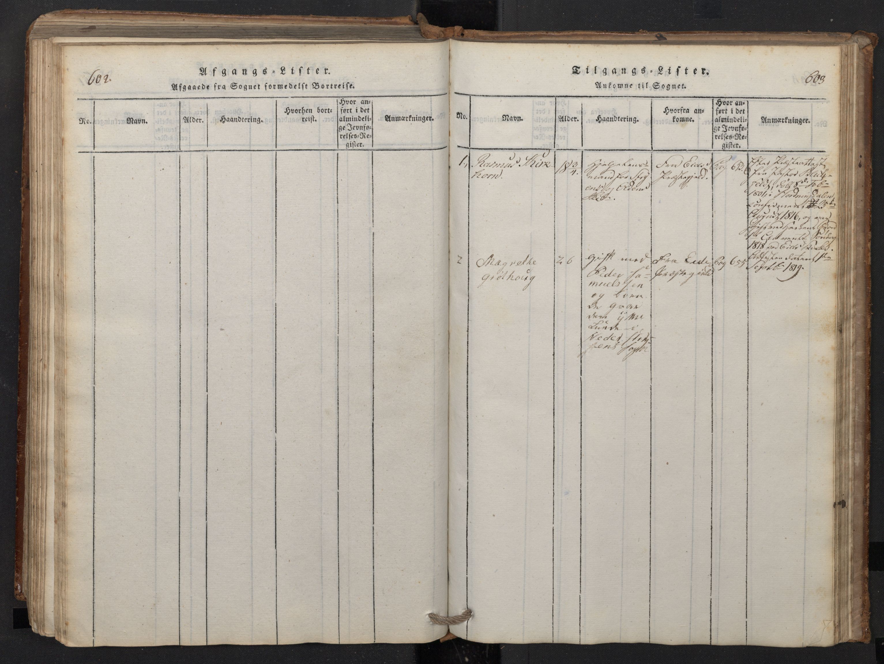 Stryn Sokneprestembete, SAB/A-82501: Klokkerbok nr. A 1, 1816-1844, s. 602-603
