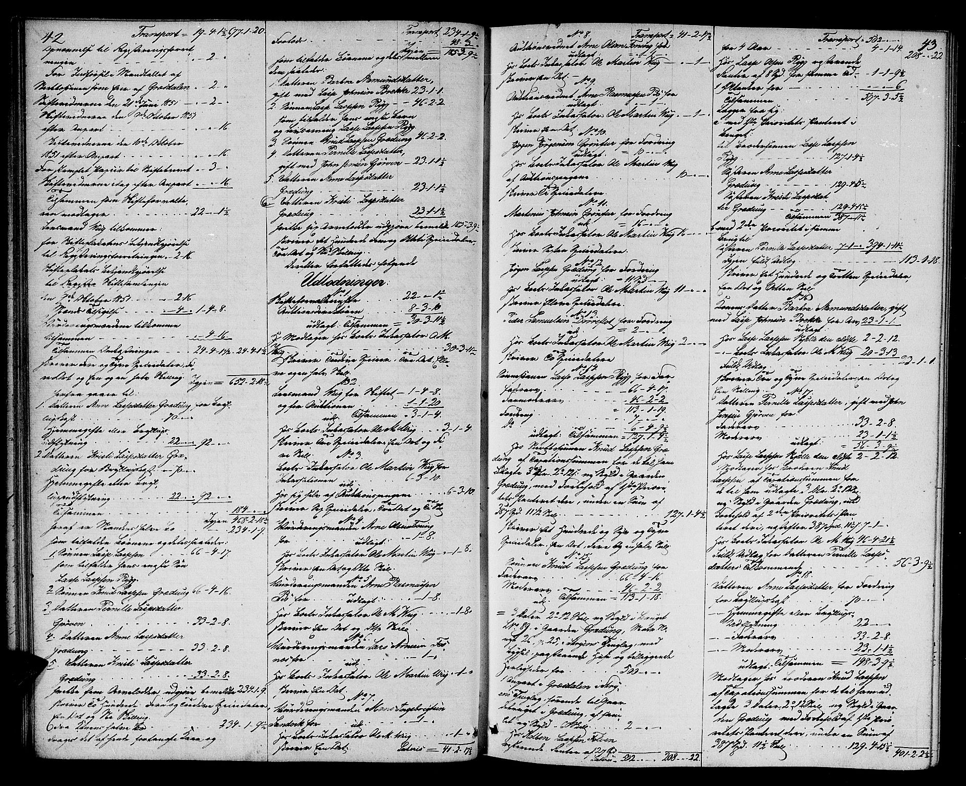 Nordfjord sorenskriveri, AV/SAB-A-2801/1/04/04d/L0001: Skifteutlodningsprotokoll, 1851-1857, s. 42-43