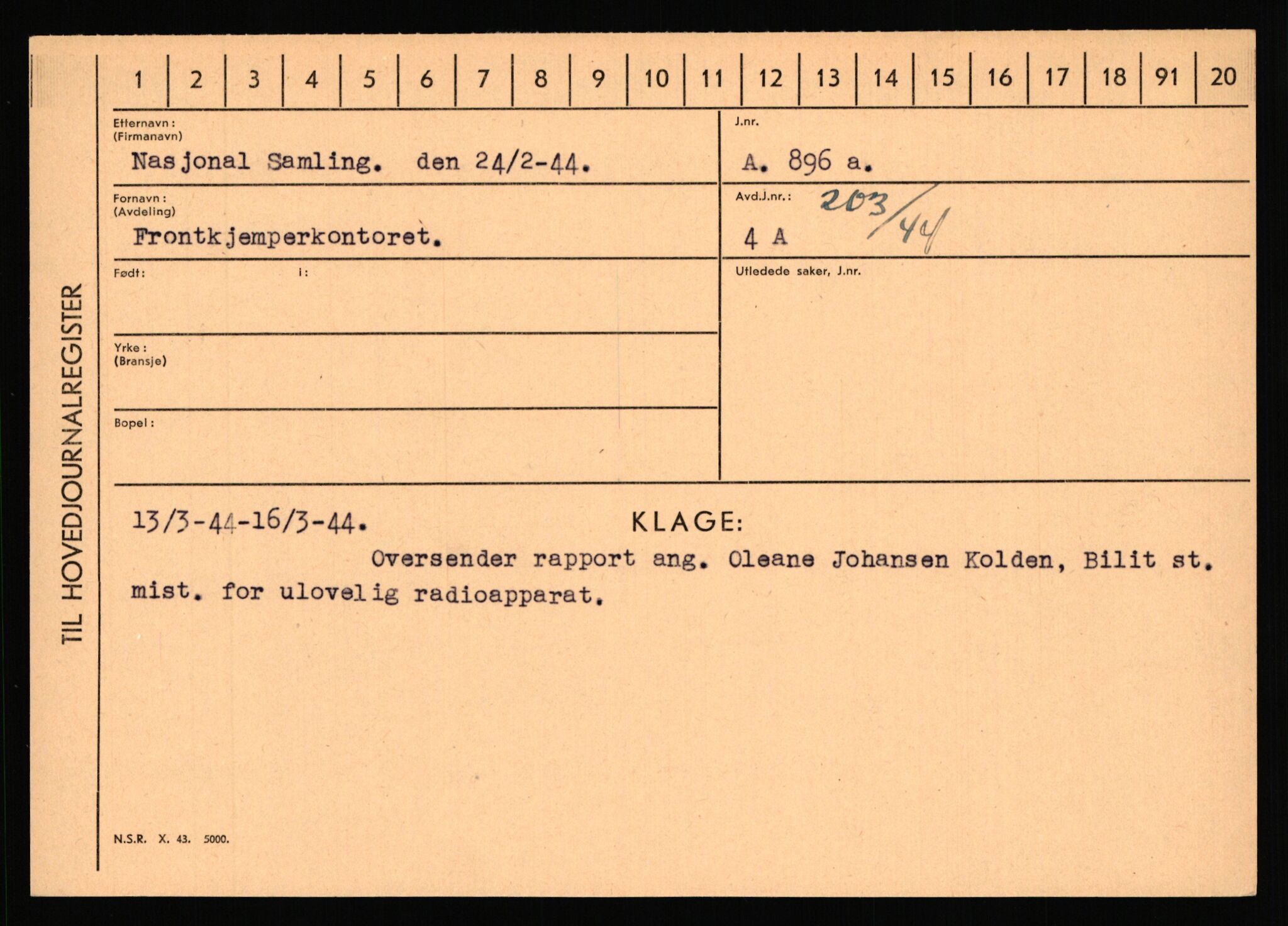 Statspolitiet - Hovedkontoret / Osloavdelingen, AV/RA-S-1329/C/Ca/L0011: Molberg - Nøstvold, 1943-1945, s. 1274