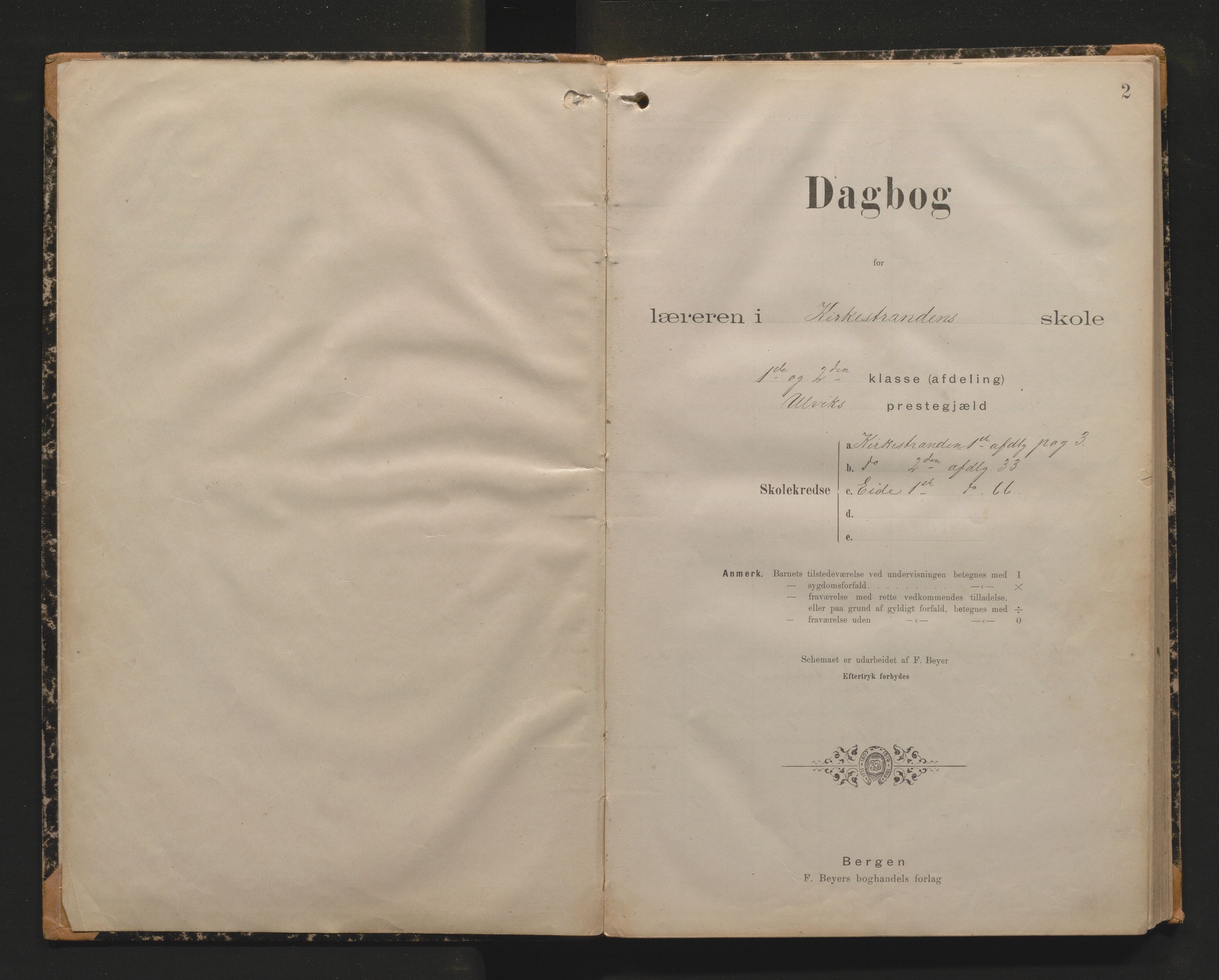 Granvin herad. Barneskulane, IKAH/1234-231/G/Ga/L0009: Dagsjournal for læraren i skulekrinsane Kirkestranden, Eide og Kjærland, 1896-1911