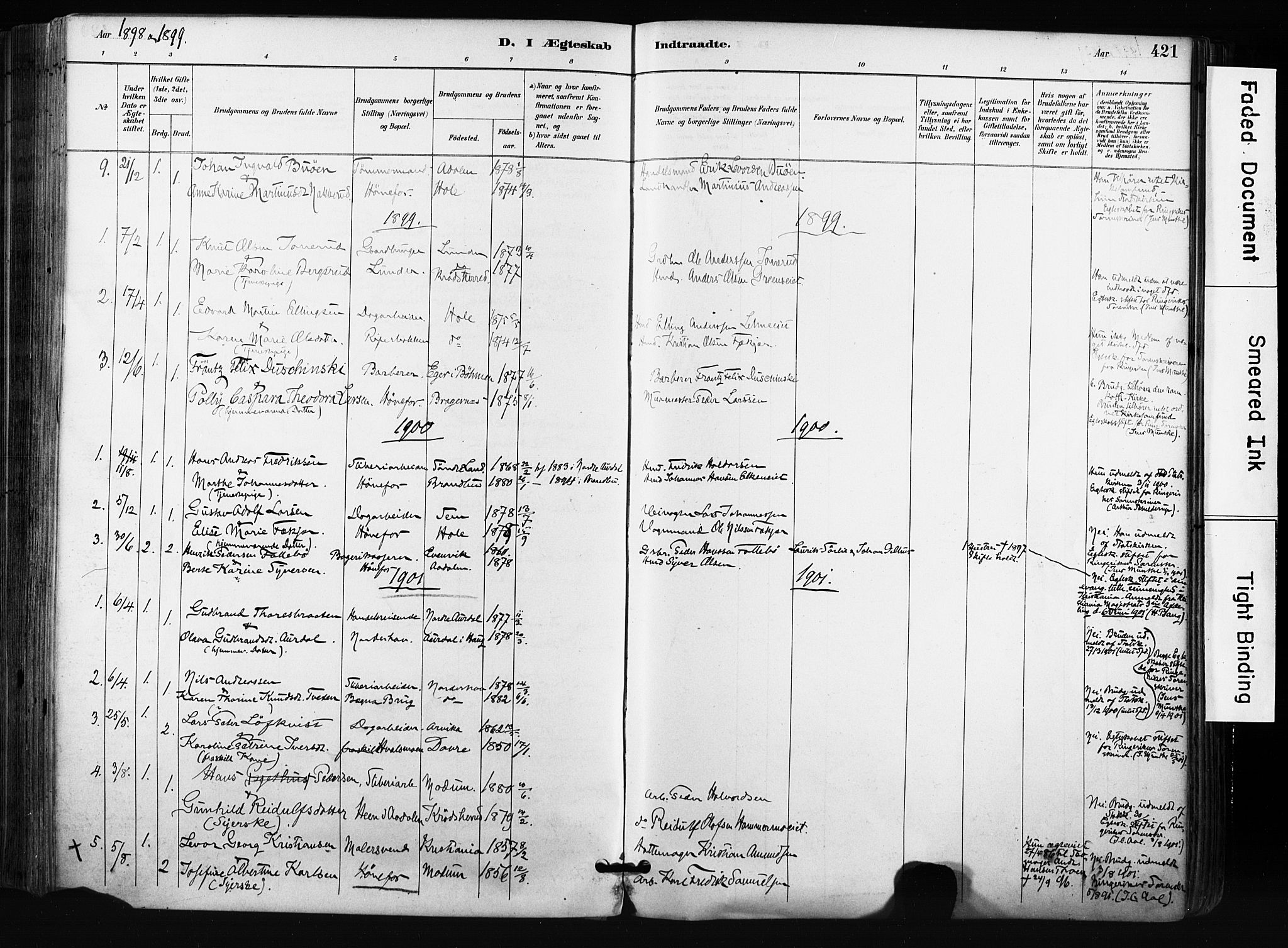 Norderhov kirkebøker, AV/SAKO-A-237/F/Fa/L0016: Ministerialbok nr. 16, 1885-1902, s. 421