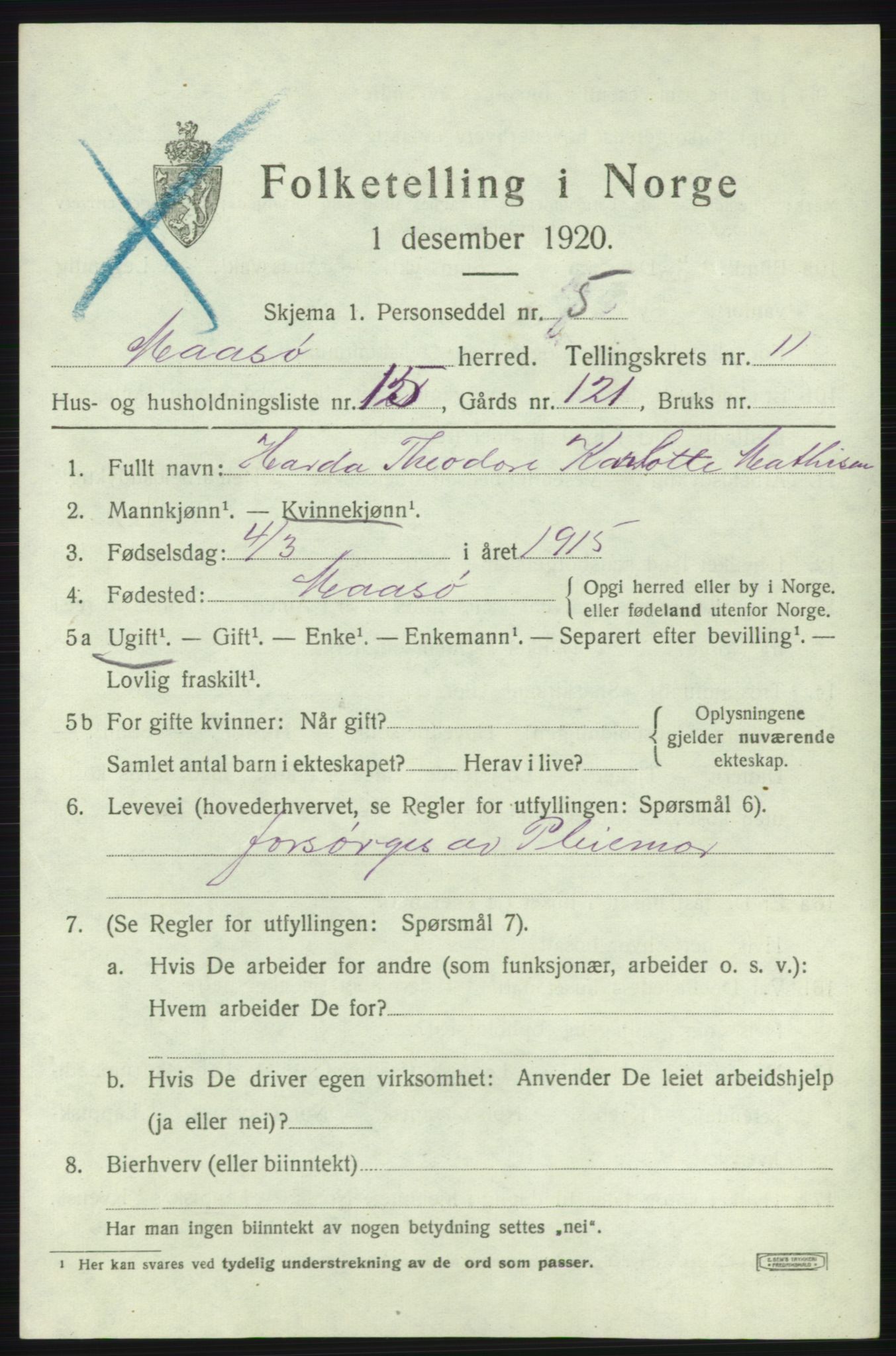 SATØ, Folketelling 1920 for 2018 Måsøy herred, 1920, s. 5194