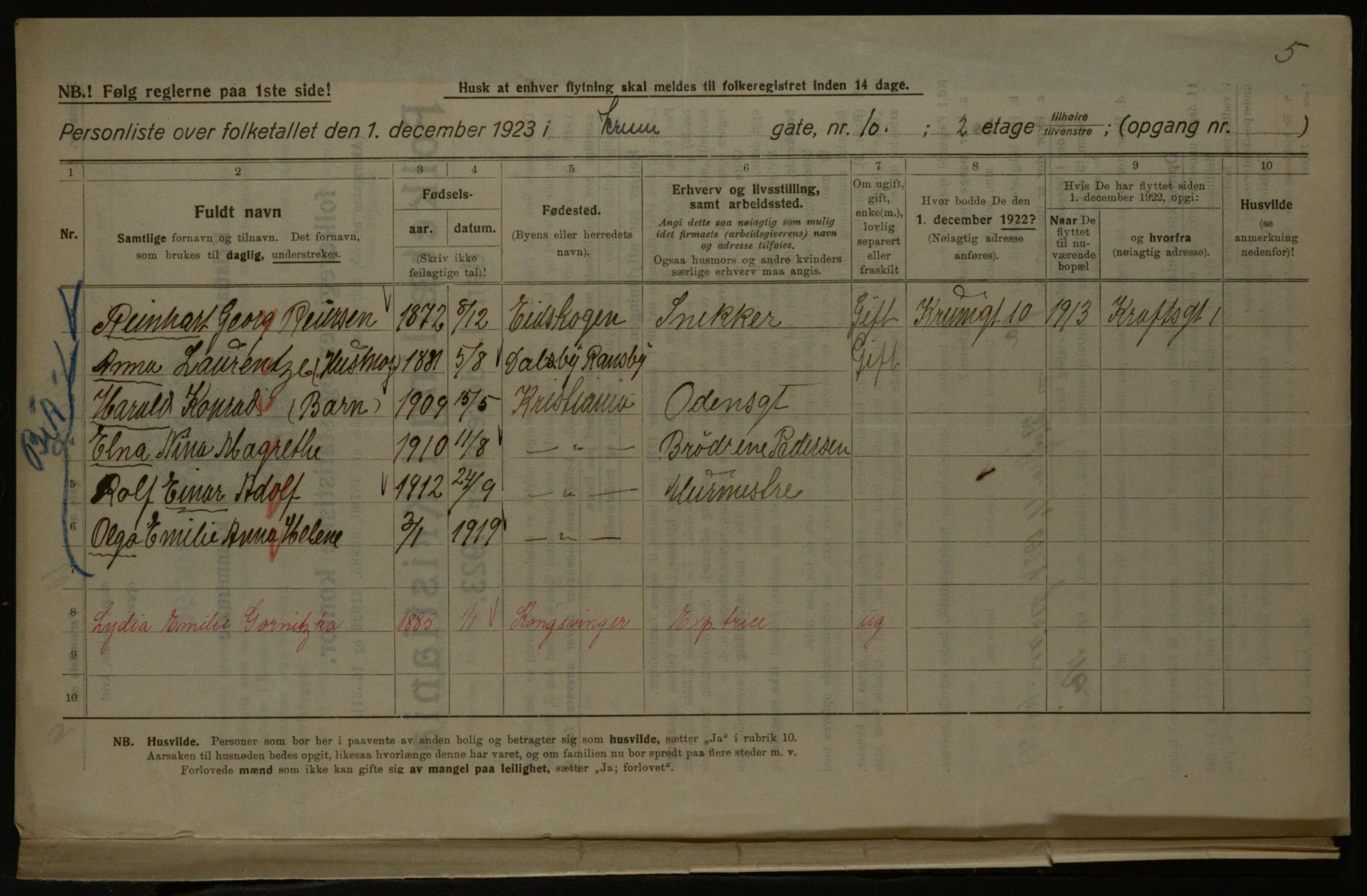 OBA, Kommunal folketelling 1.12.1923 for Kristiania, 1923, s. 61496