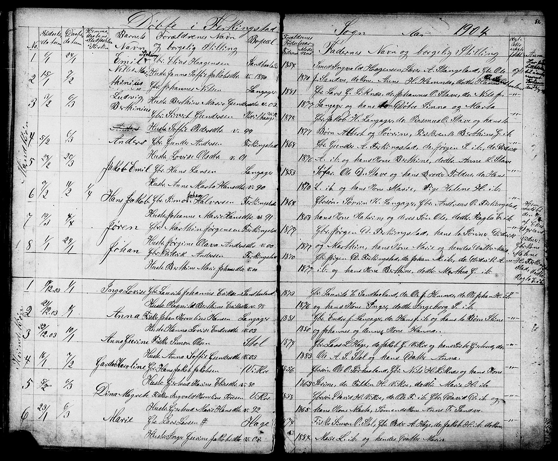 Skudenes sokneprestkontor, AV/SAST-A -101849/H/Ha/Hab/L0006: Klokkerbok nr. B 6, 1874-1908, s. 82
