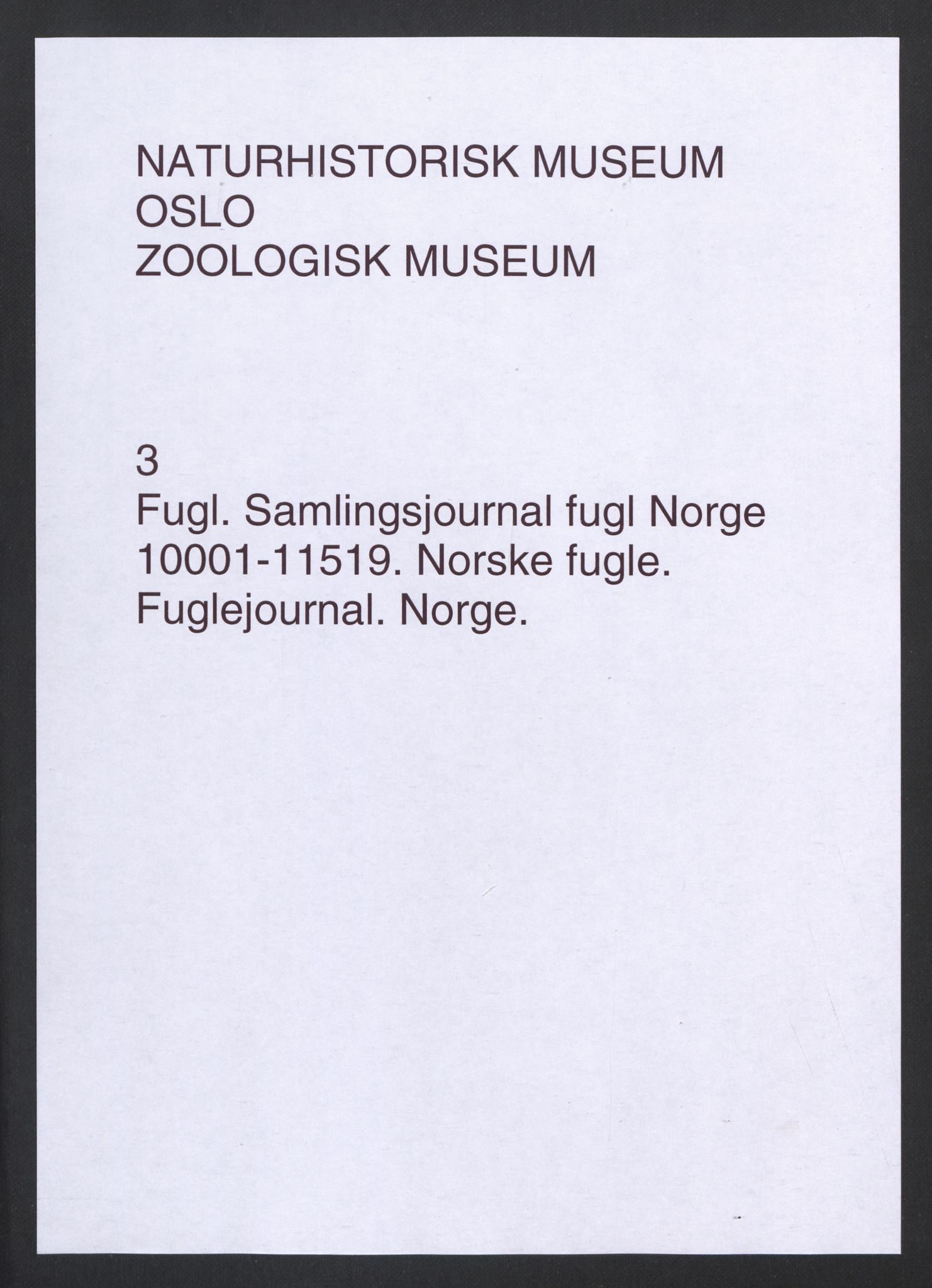 Naturhistorisk museum (Oslo), Zoologisk museum, NHMO/001/B