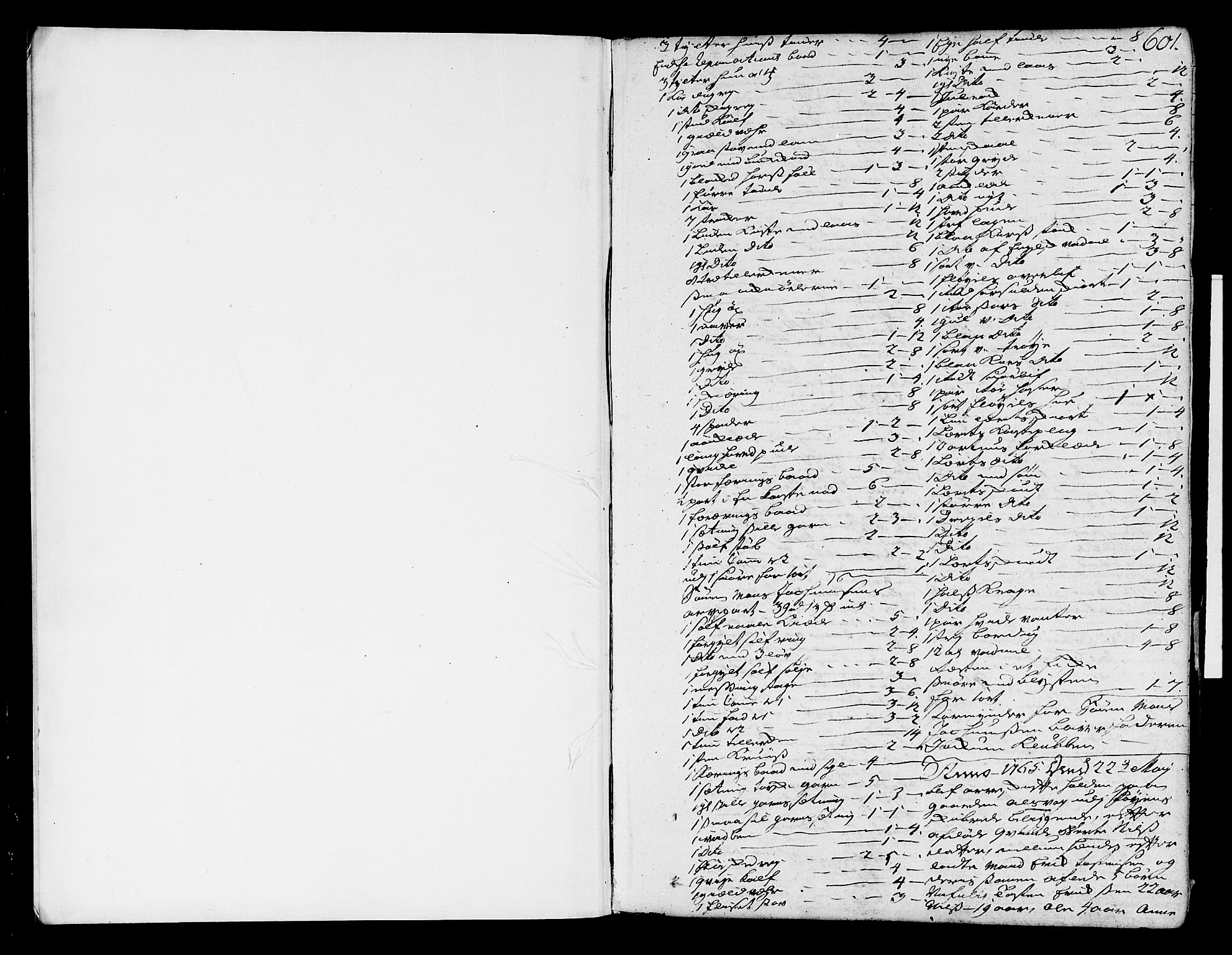 Sunnhordland sorenskrivar, SAB/A-2401/1/H/Ha/Haa/L0007: Skifteprotokollar. Register på lesesal. Fol. 901- ut, 1765-1768, s. 600b-601a