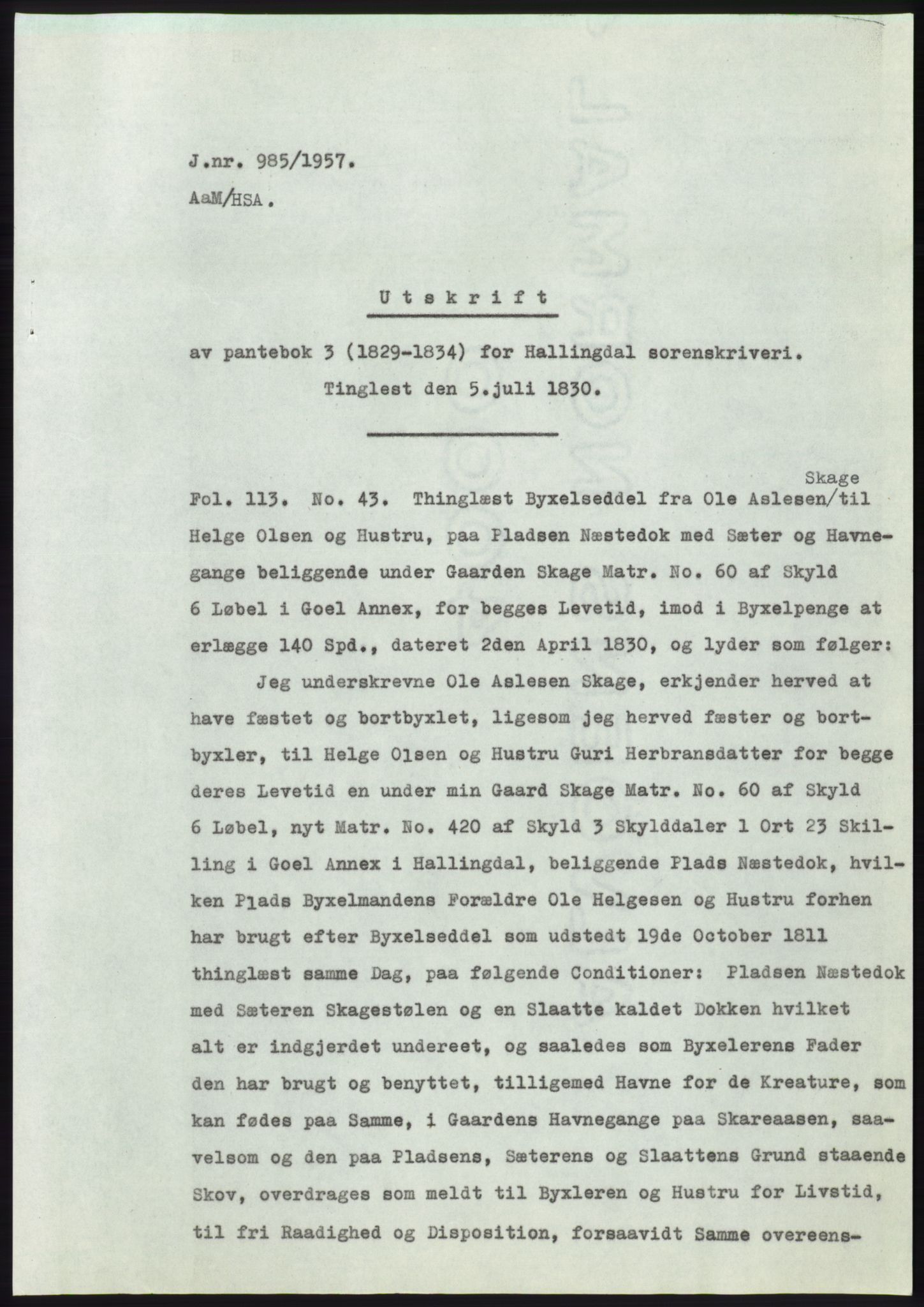 Statsarkivet i Kongsberg, AV/SAKO-A-0001/E/Ee/L0010: Avskrifter, SAO jnr. 772/1957 - 1249/1957, 1957, s. 236