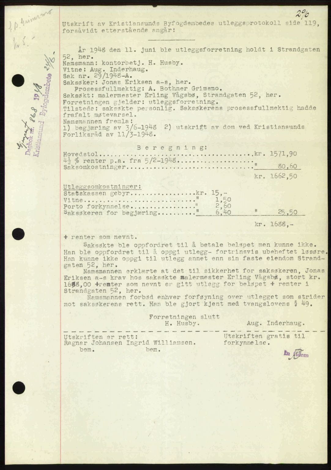 Kristiansund byfogd, AV/SAT-A-4587/A/27: Pantebok nr. 44, 1947-1948, Dagboknr: 868/1948