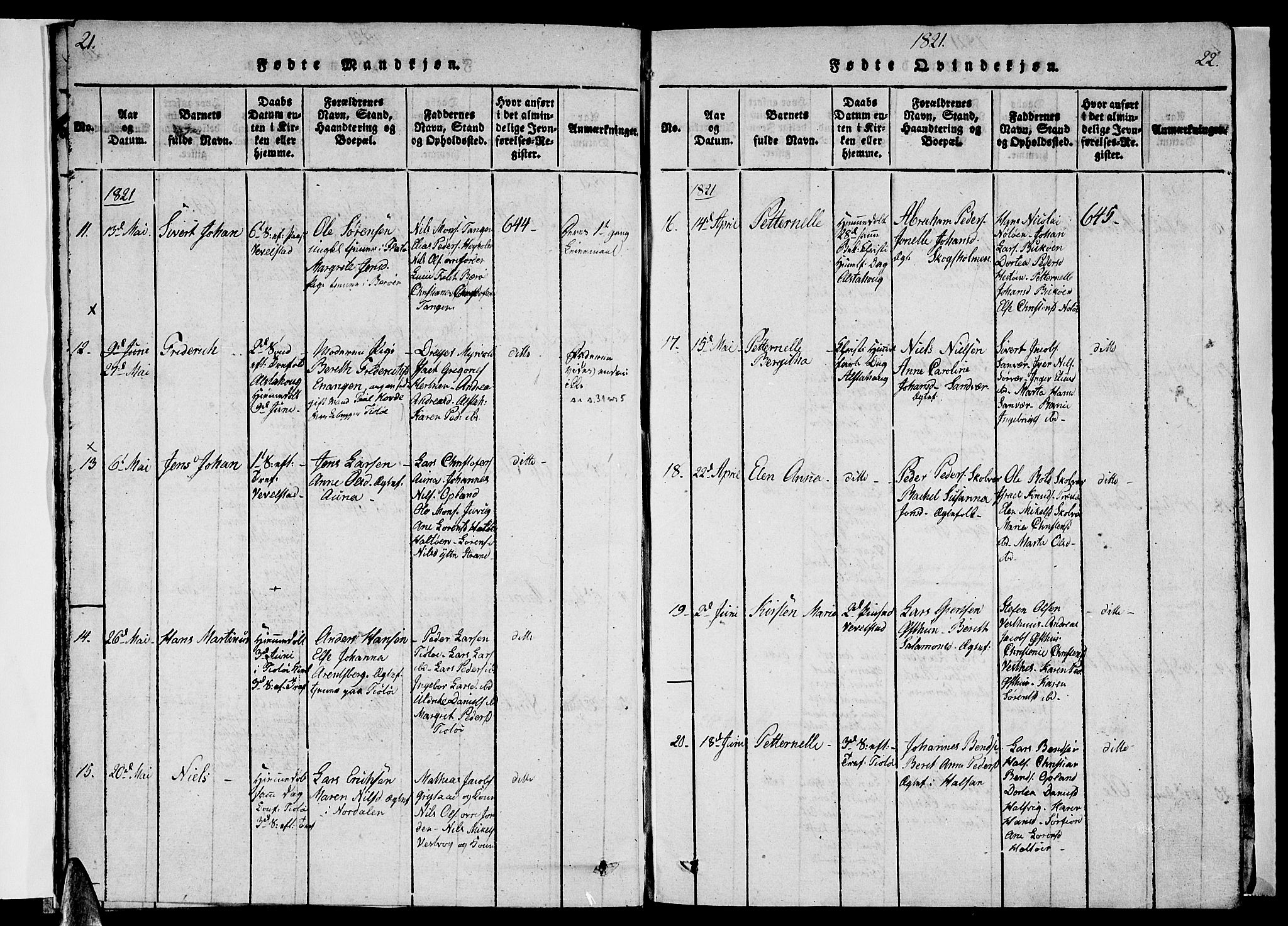 Ministerialprotokoller, klokkerbøker og fødselsregistre - Nordland, AV/SAT-A-1459/830/L0457: Klokkerbok nr. 830C01 /1, 1820-1842, s. 21-22