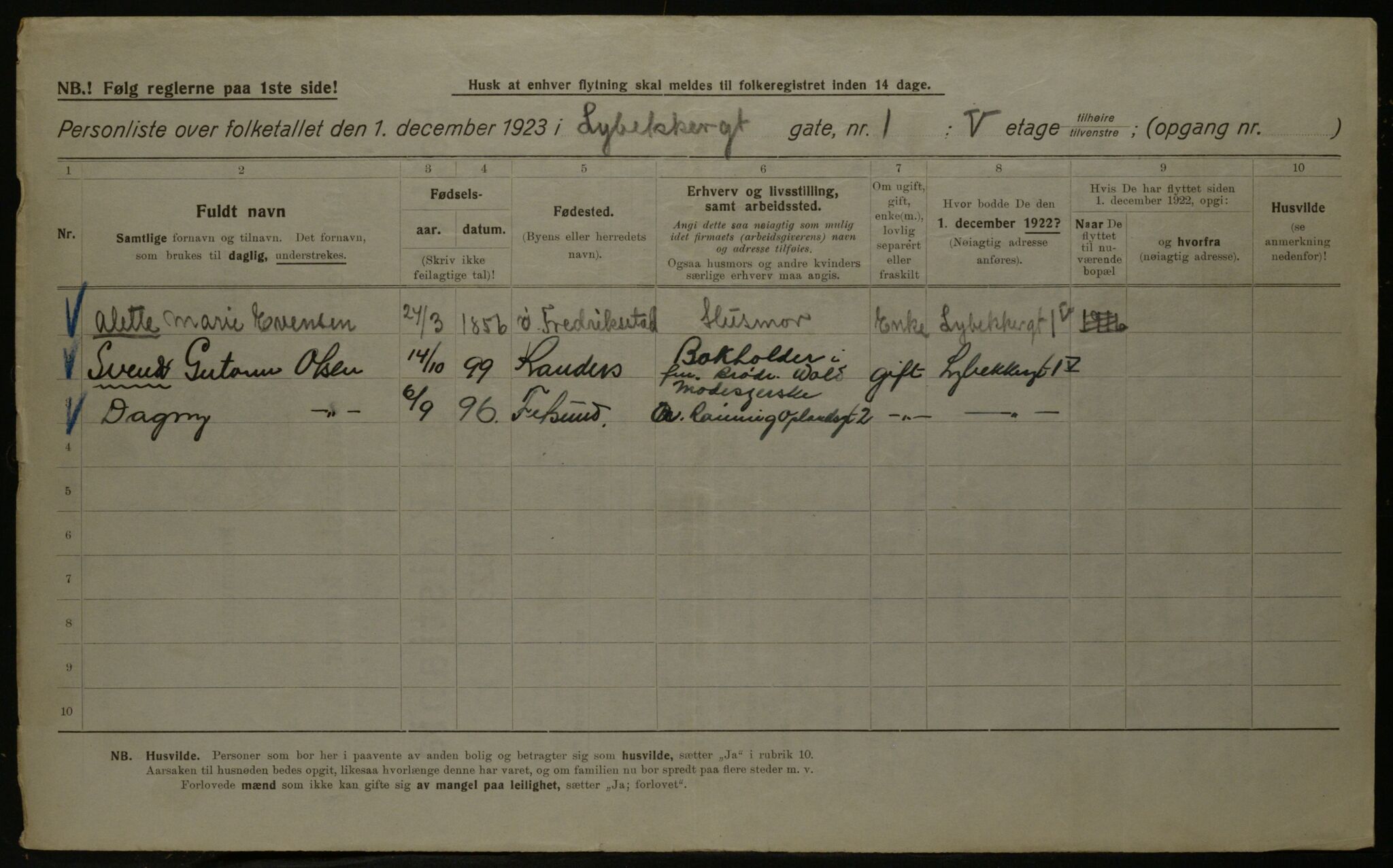 OBA, Kommunal folketelling 1.12.1923 for Kristiania, 1923, s. 64963